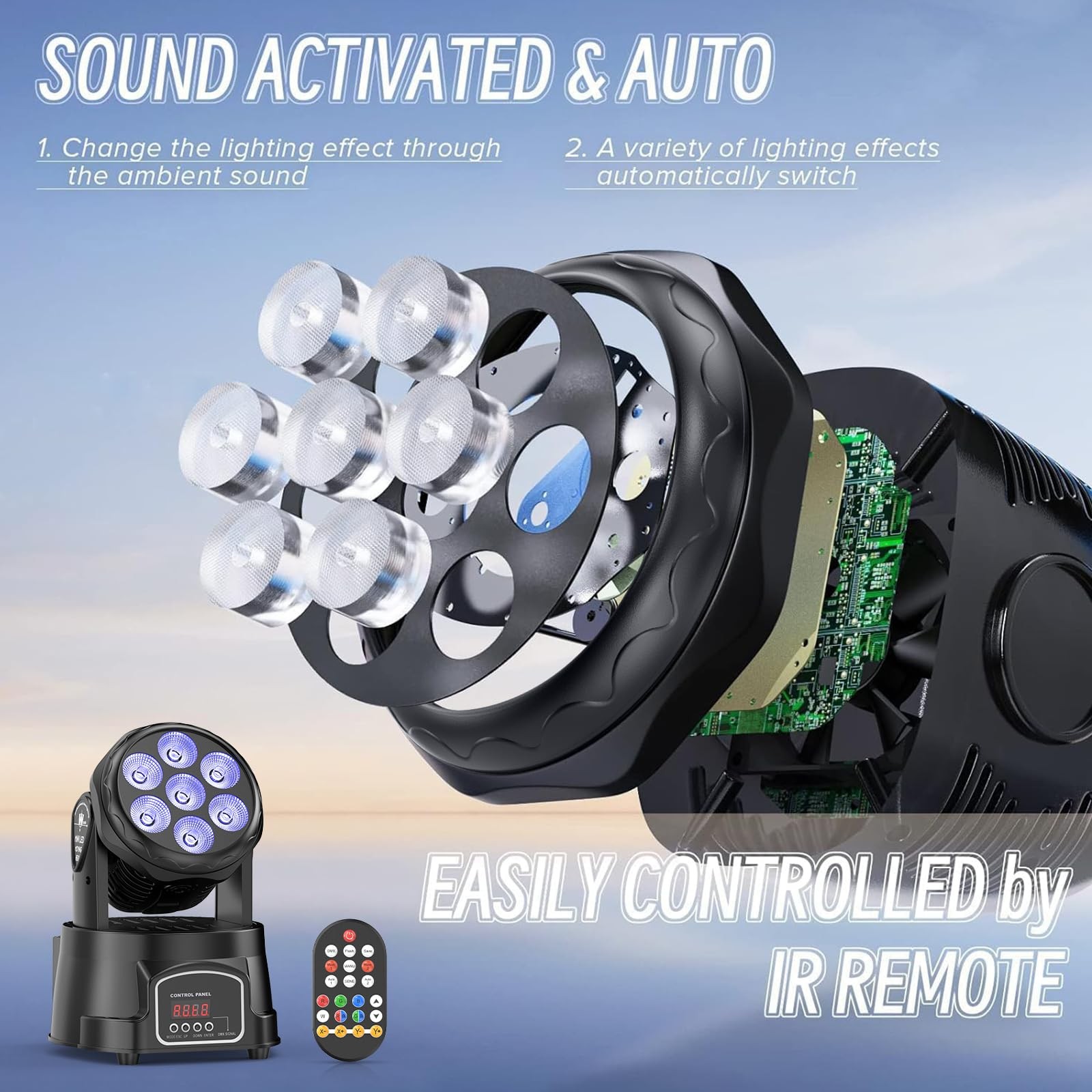 Moving Head Light RGBW Stage Lighting DJ Lights 7 x 10W LED Beam Spotlight 9/…