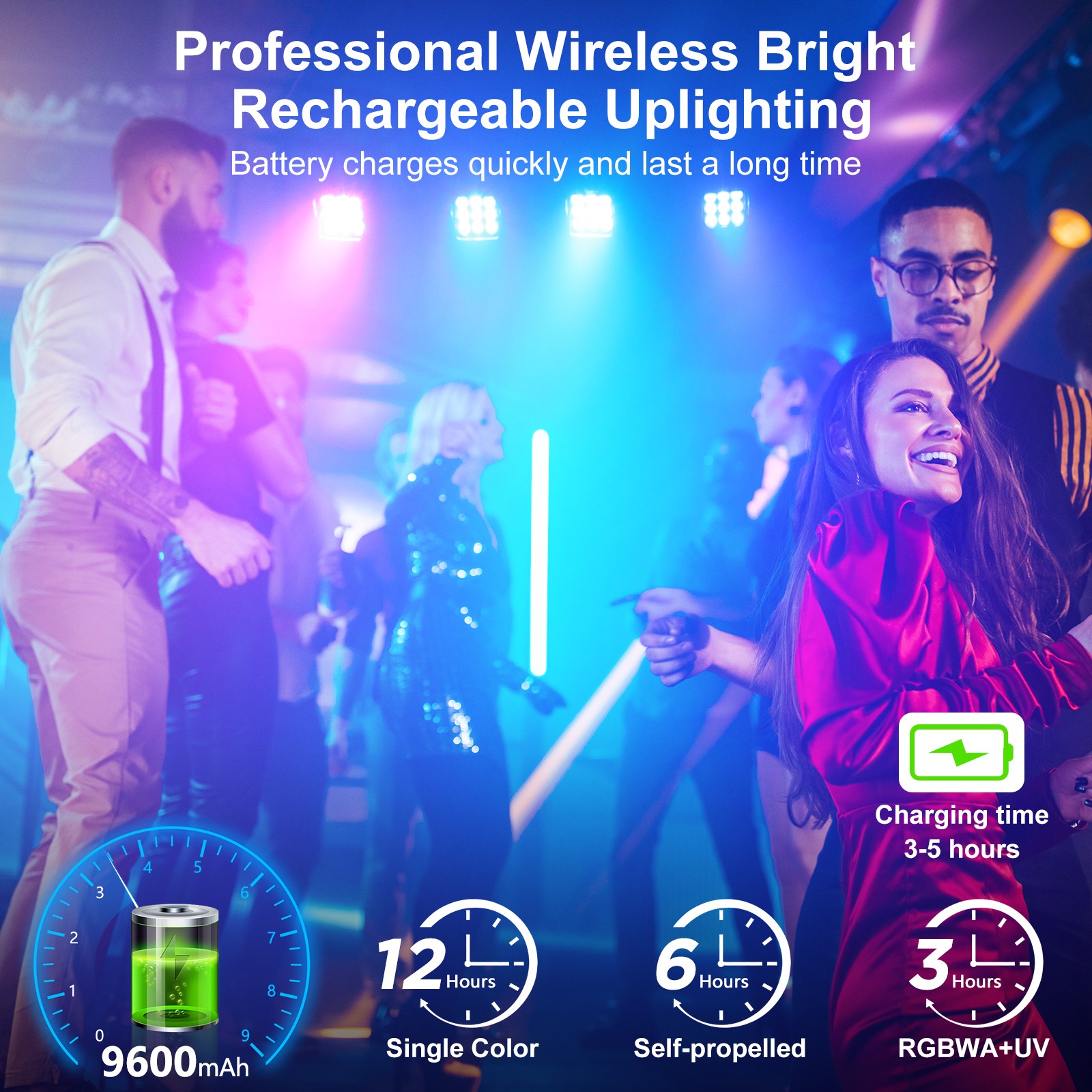 9x25W RGBWA+UV Battery Powered WIRELESS DMX LED Par Lights DJ Uplighting