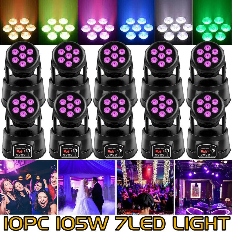 105W RGBW Moving Head Stage Lighting 7LED DMX Show Club Disco Party DJ Lighting