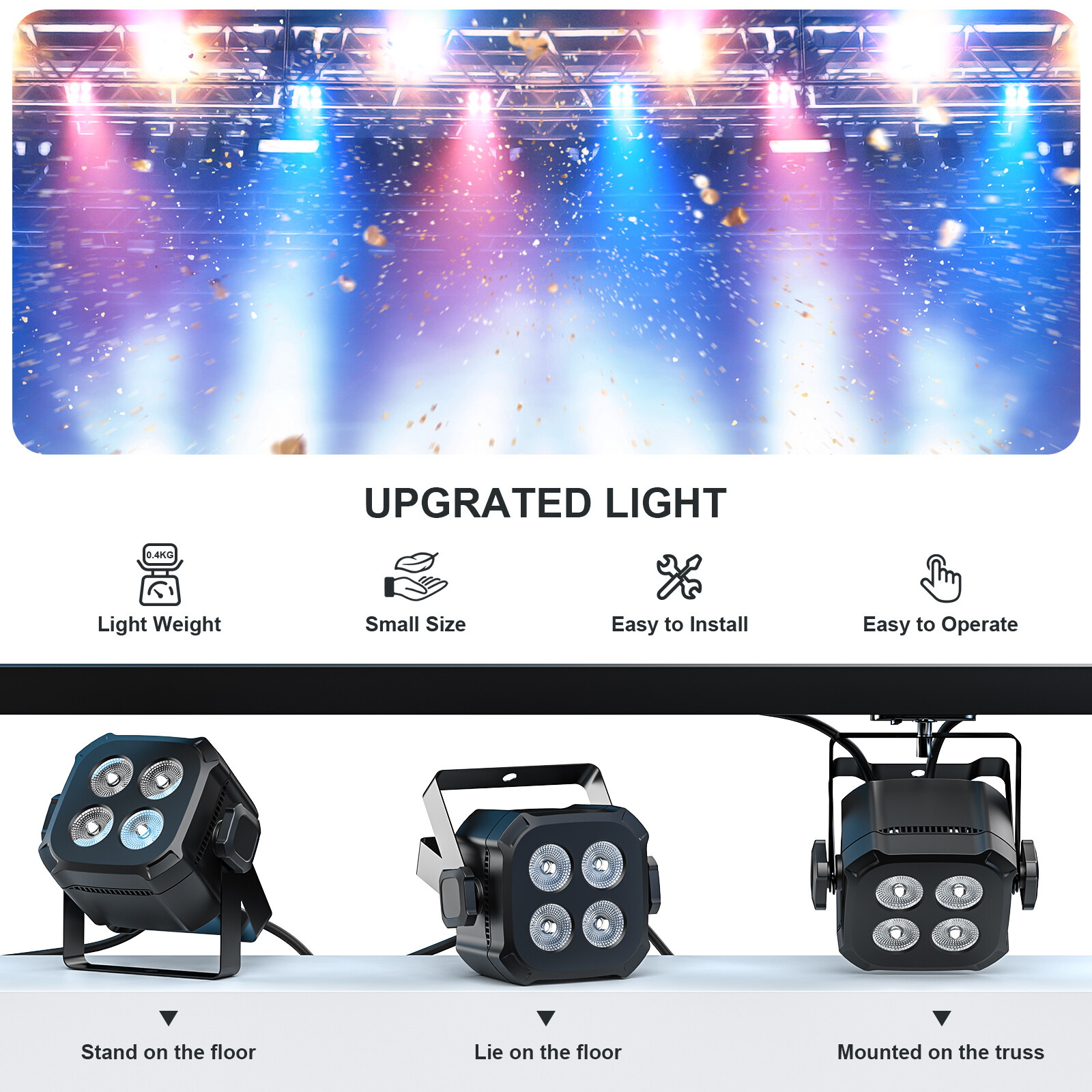 80W RGBW Stage Lighting 4 LEDs Par Light DMX512 DJ Party with Remote Controller