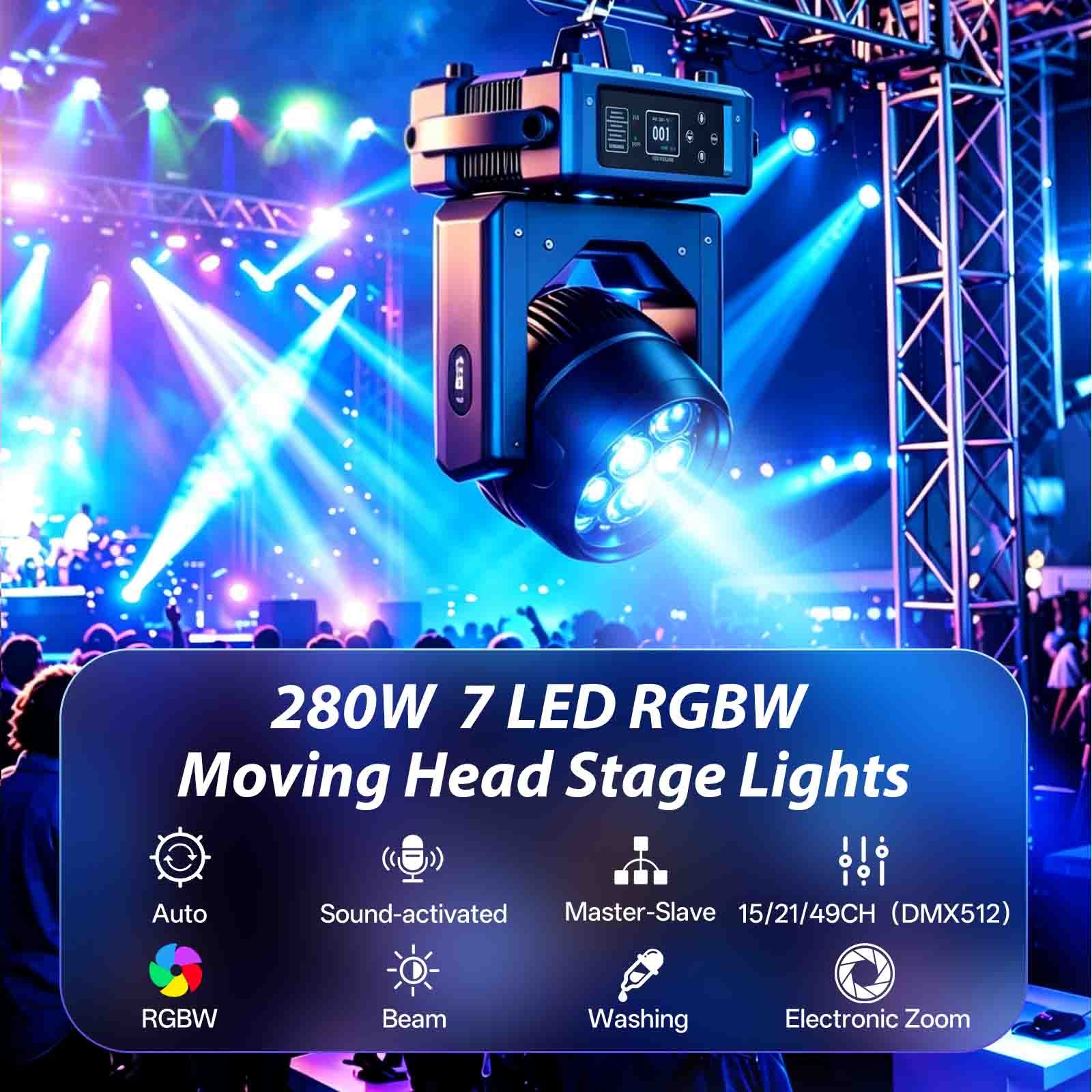 280W Moving Head Stage Lighting RGBW Wash 7LED DMX Mini Light DJ Disco Lights US