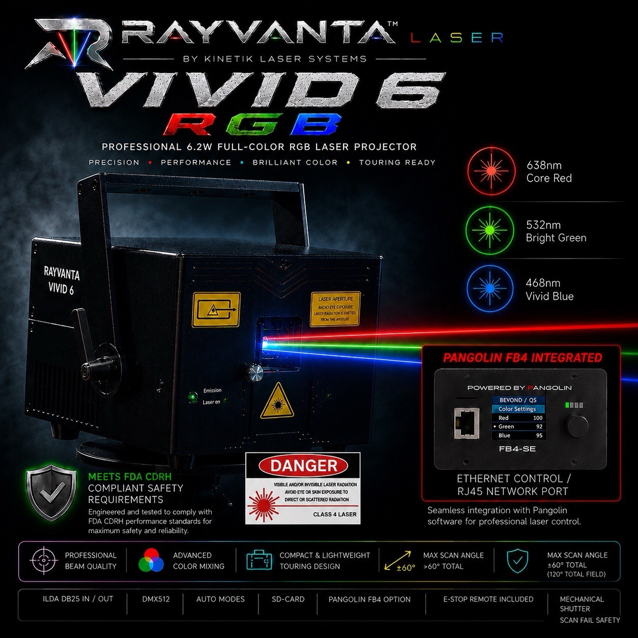 ILDA DMX Laser Show Vivid 6W RGB Pangolin FB4 Planetarium Graphics Animation 40K