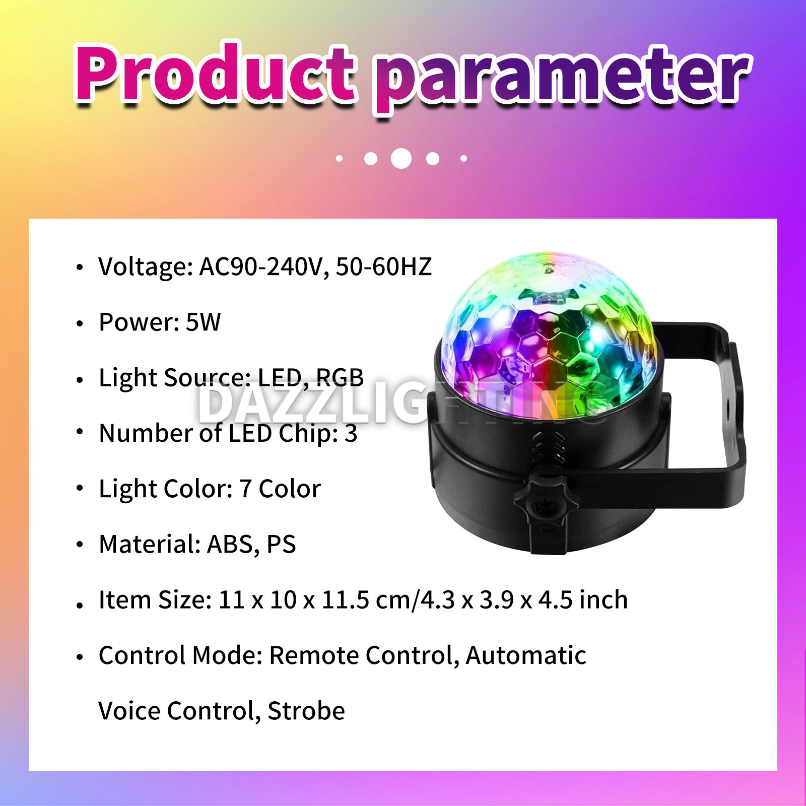 New DJ Disco LED Magic Ball Light 7 Color RGB Rotating Club Bar Mini Stage Lamp