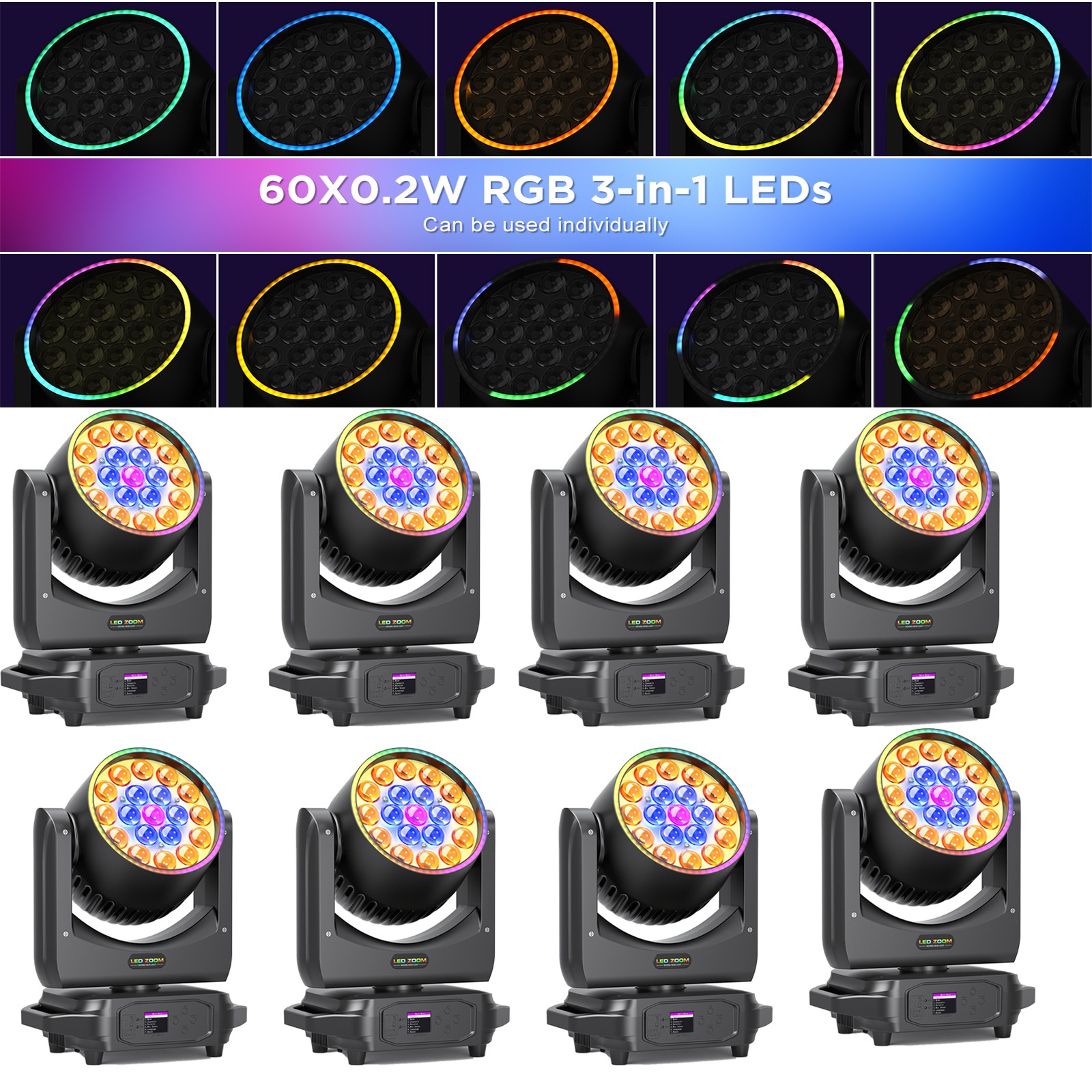 19x20W Moving Head Light RGBW LED Wash DMX Stage Spot Light DJ Disco Bar Club