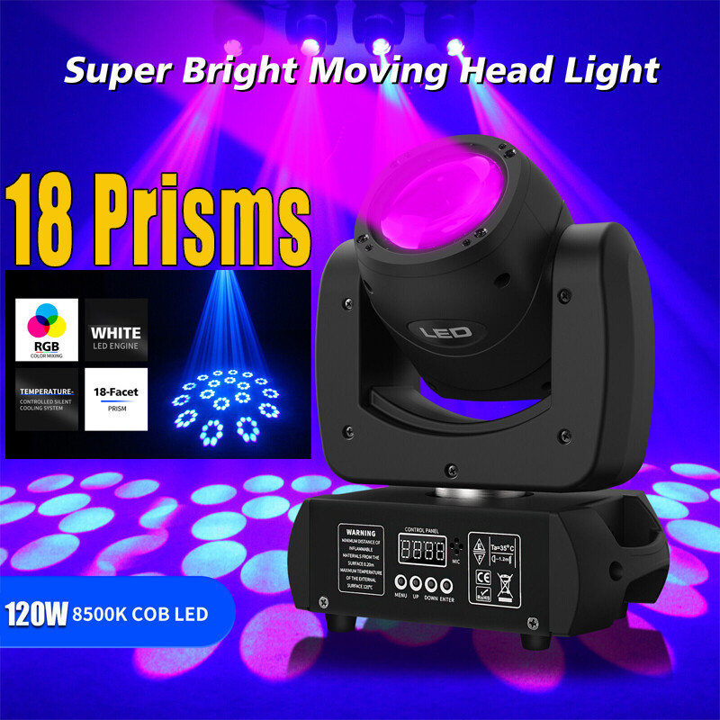 120W 18Prism LED Moving Head Light RGBW Gobo Beam Stage Lighting DJ Disco DMX512