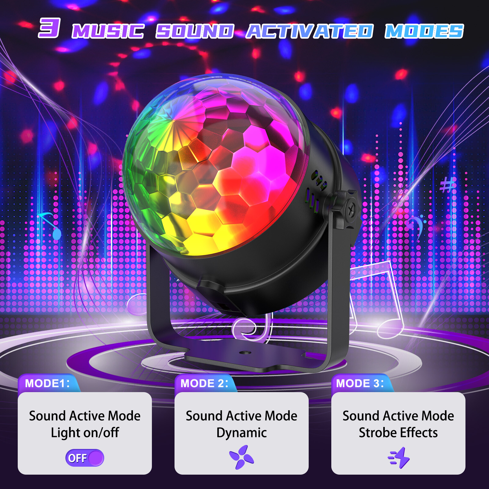 Sound Activated Magic Ball Light RGB Color Mixing Disco Party KTV Light W/Remote