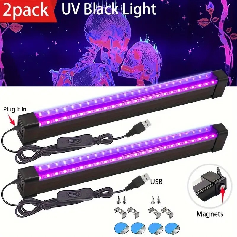2PC/4PC 395nm LED UV Light Bar Blacklight USB Magnetic Lamp fr Party Club Stage