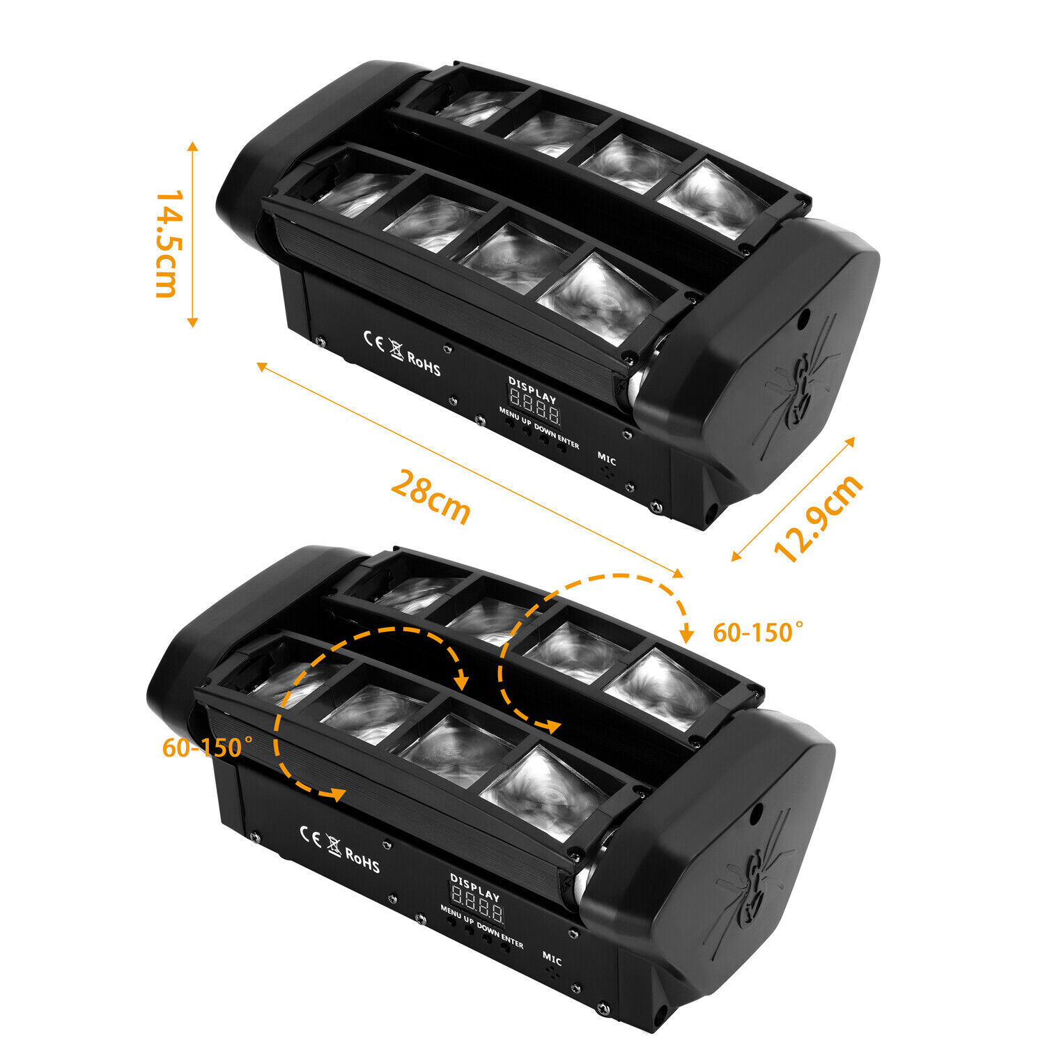 2Packs 80W 8LED RGBW Spider Moving Head Stage Lighting DMX Disco DJ Lighting
