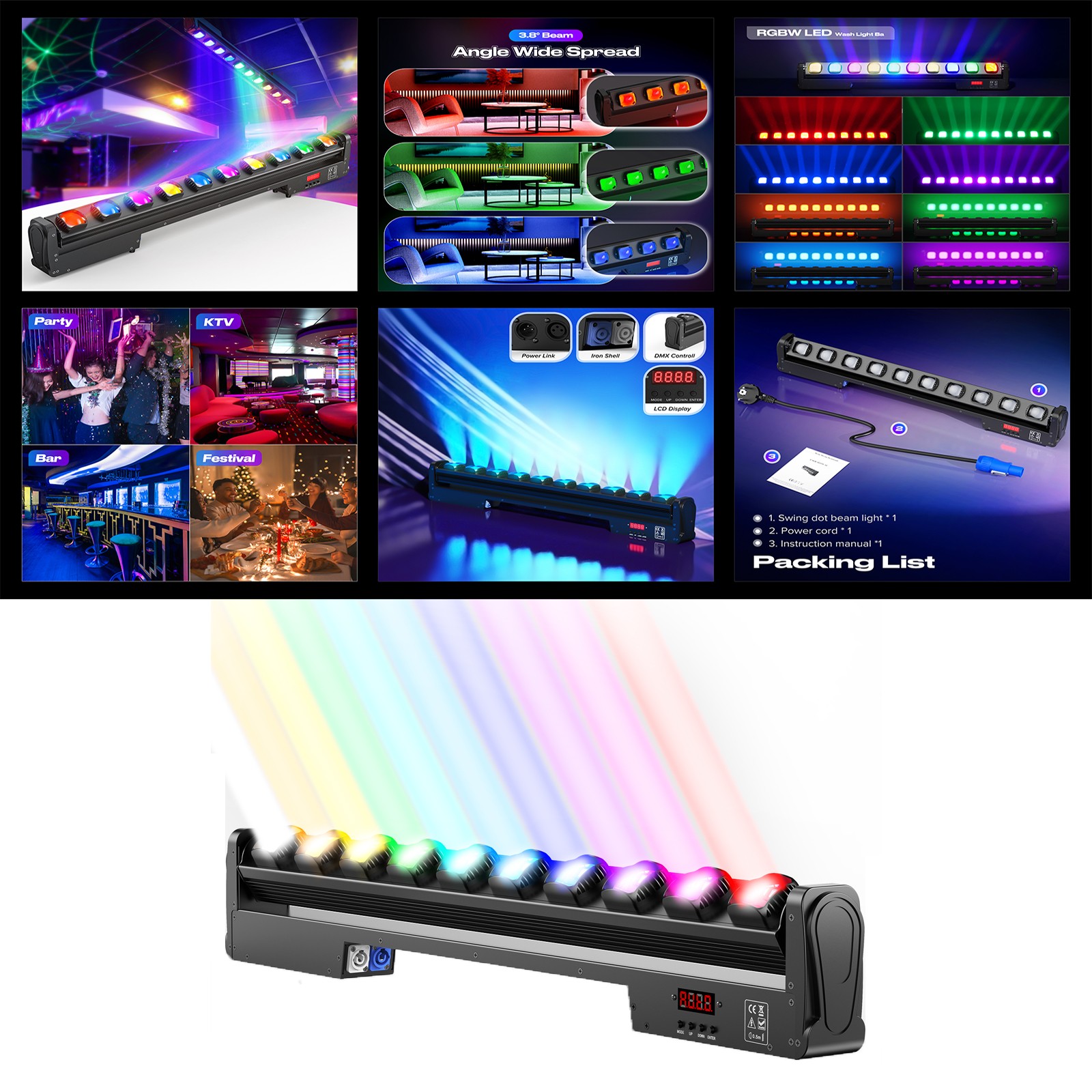 RGBW 10x25W LED Moving Head Beam Stage Light DMX For DJ Wall Washer Light Bar