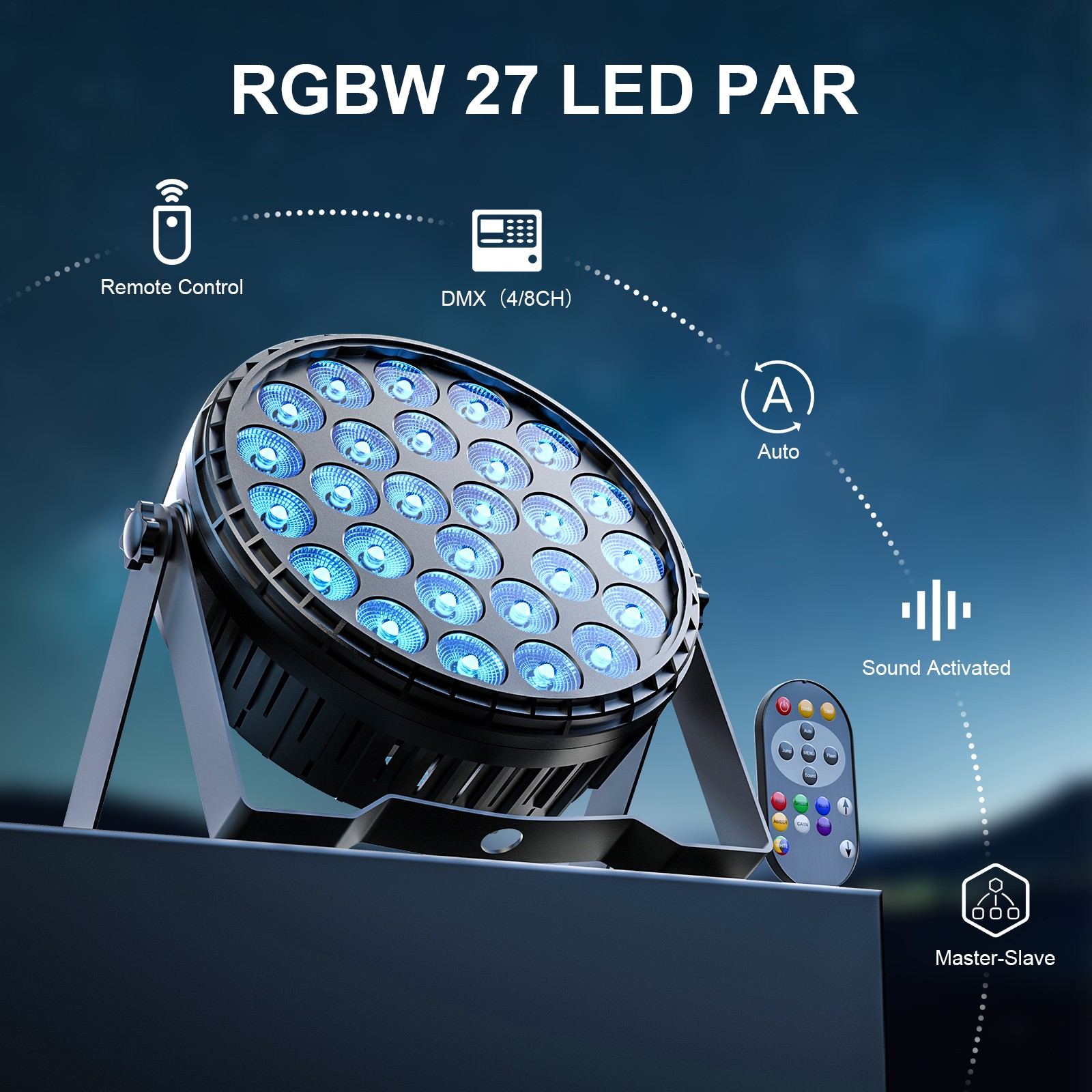 UKING 270W LED RGBW Stage Lighting PAR Light DMX Party Disco Light with Remote