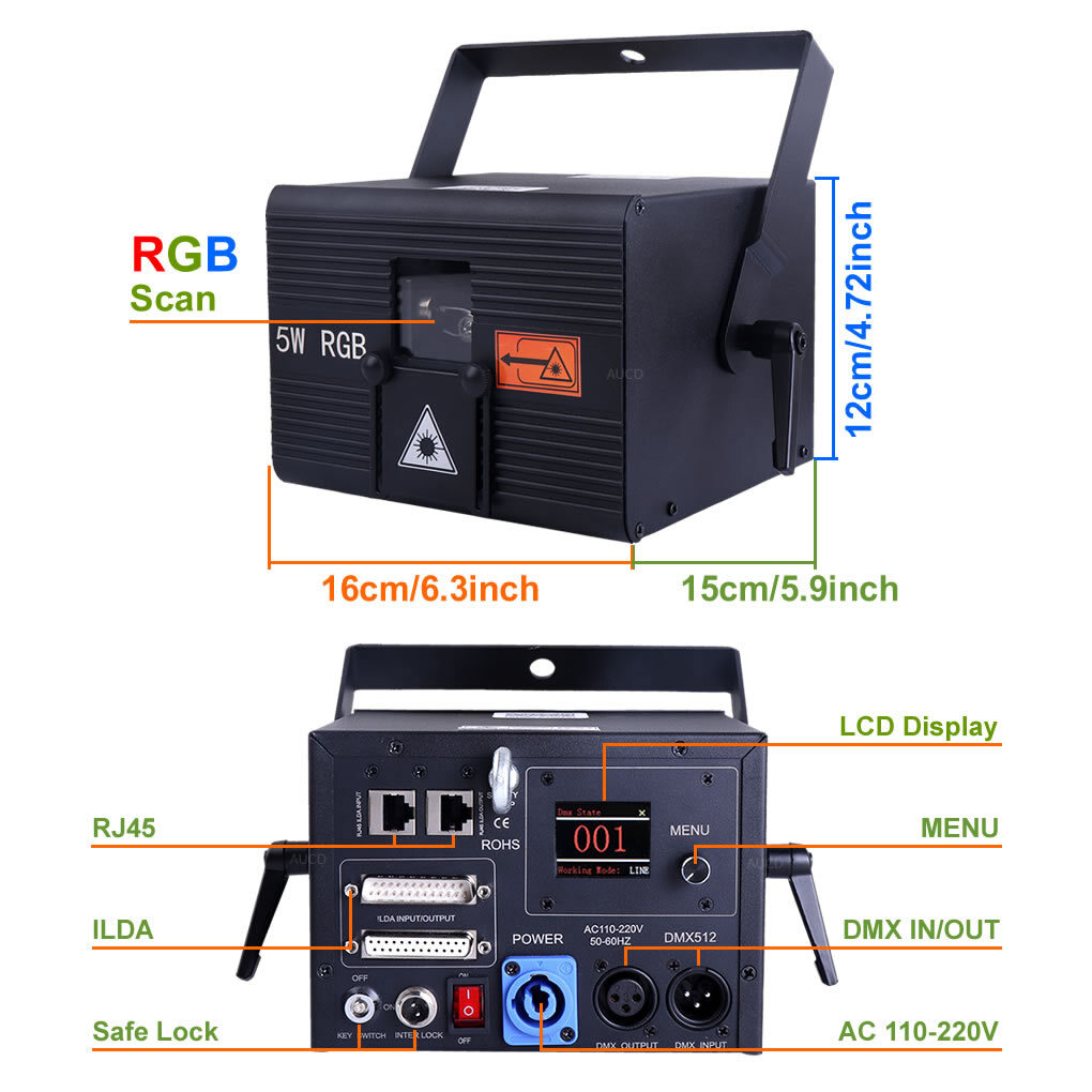 Android iOS App Edit Remote 5W RGB iLDA DMX DJ Show Stage Projector Laser Lights
