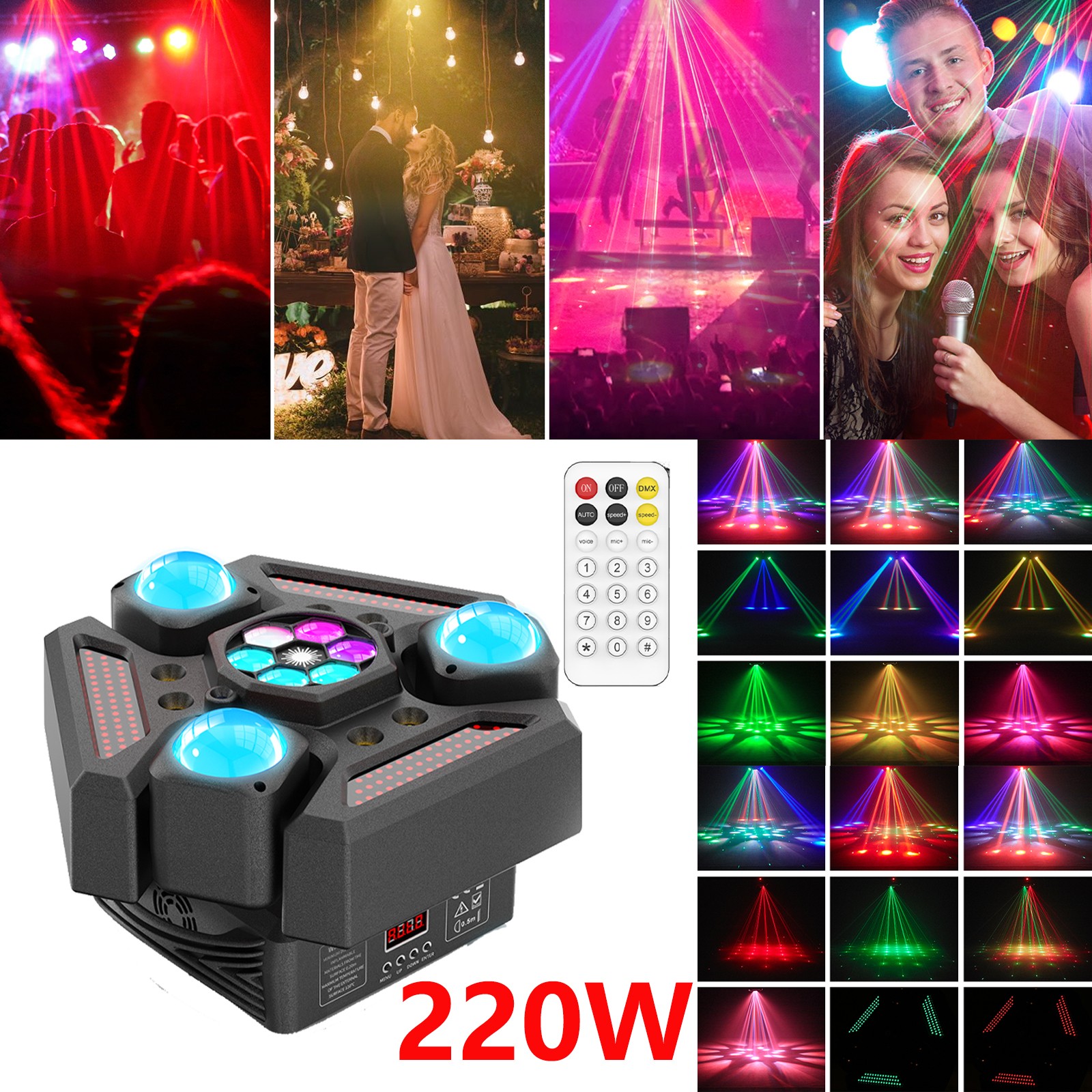 220W 3 Arm LED Moving Head Light Beam Laser Stage Spot Disco Bar DJ Lighting DMX
