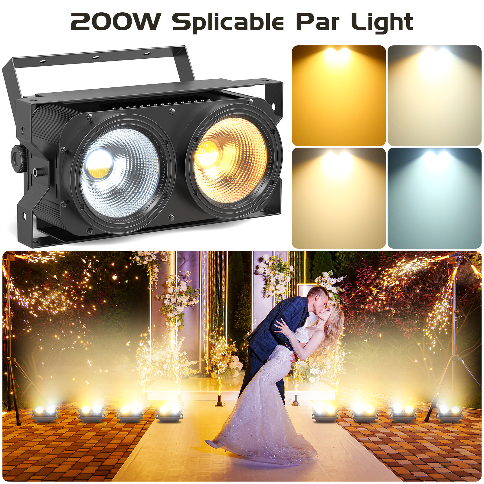 200W COB LED Stage Par Can Light DMX DJ Disco Party Beam Light Warm+Cool White