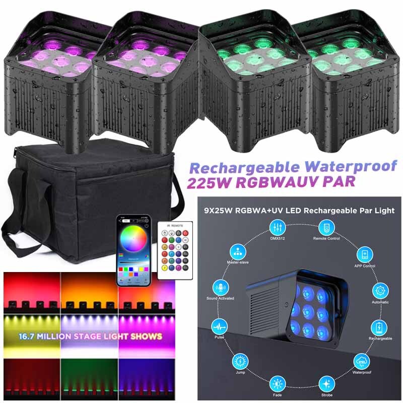 9x25W IP65 Waterproof RGBWA+UV Par Light Outdoor Event Lighting For Wedding DJ