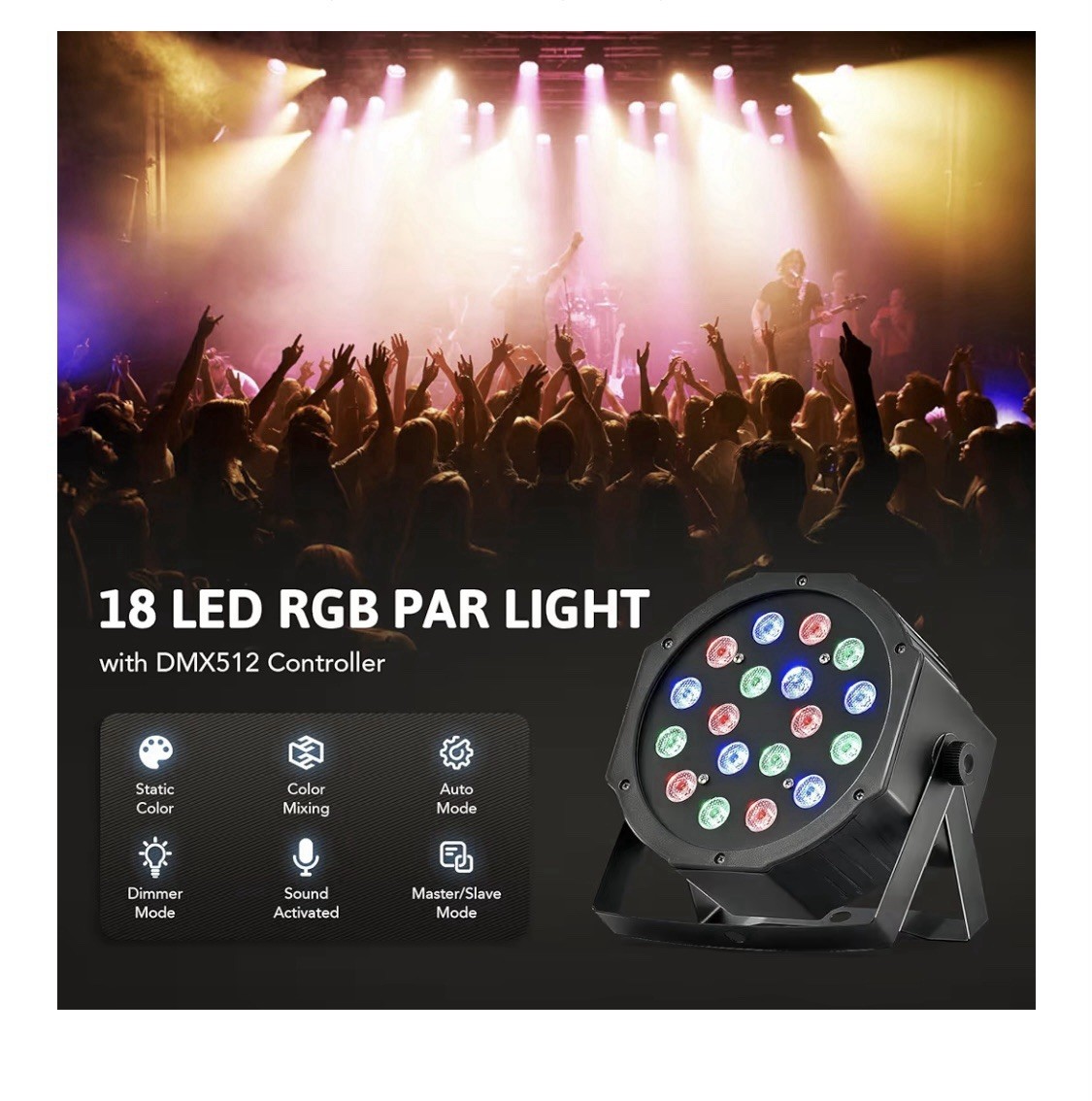 LED Stage Lights 8pcs 18x3W RGB Par Can Lights w/ DMX Controller Sound Activated