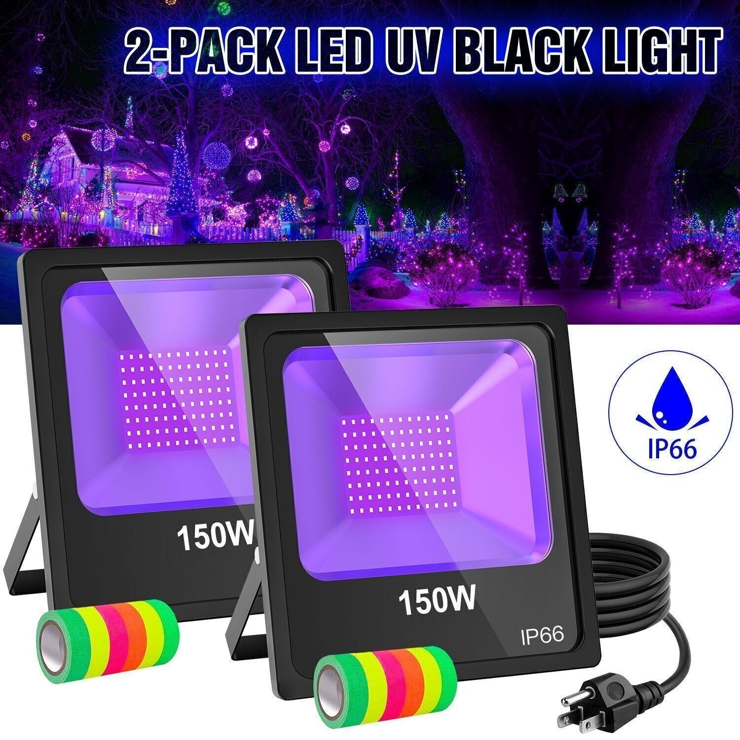 2Pack 150W UV LED Black Light For Halloween Christmas Glow Party Club Stage Lamp