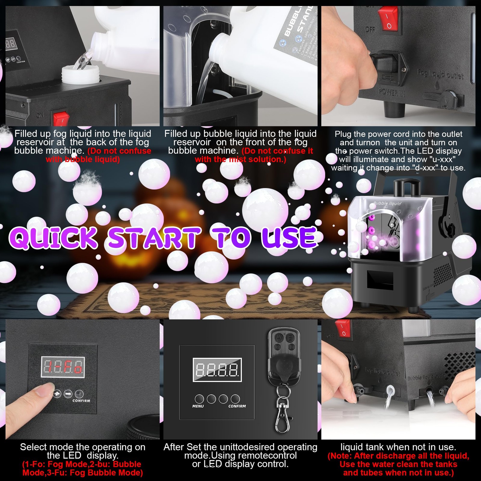 Fog Bubble Machine,900W 3IN1 Smoke Bubble Machine Maker with 6 Dynamic RGB LE…