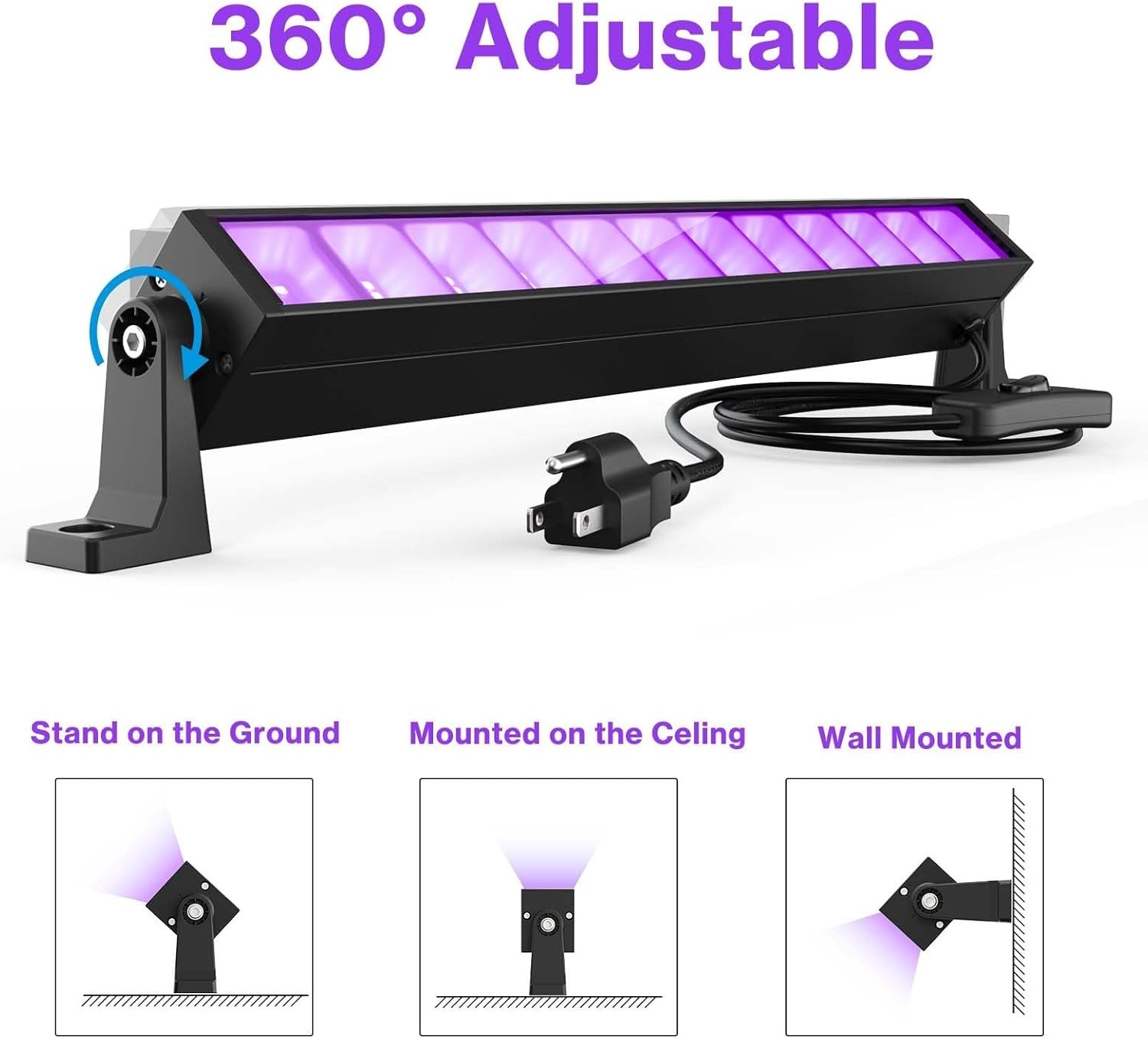 40W LED Black Light Bar for Glow Party, Blacklight with Plug &Switch, Each Light