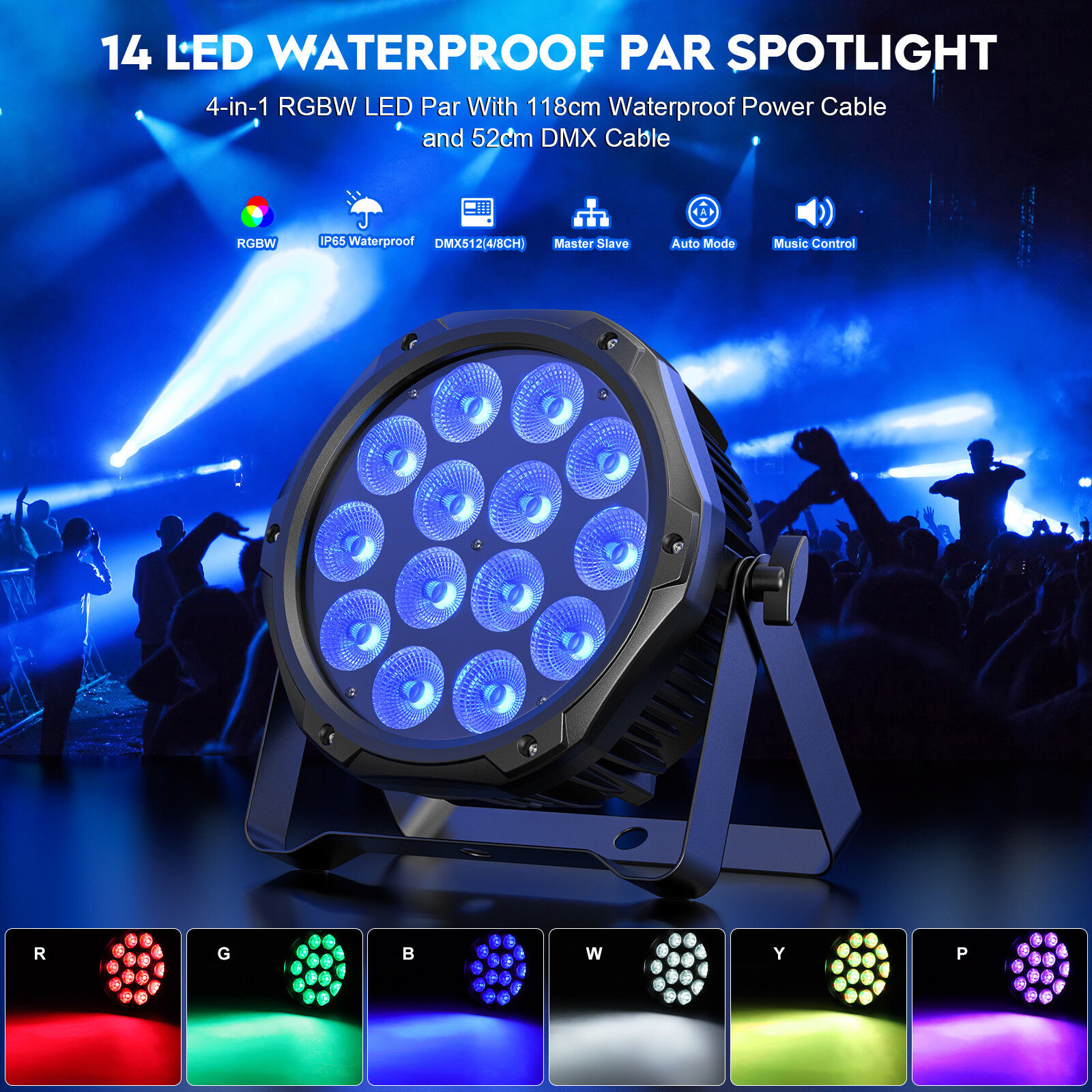 210W 14 LED IP65 Waterproof Par Light RGBW DMX Stage DJ Outdoor Lighting Light