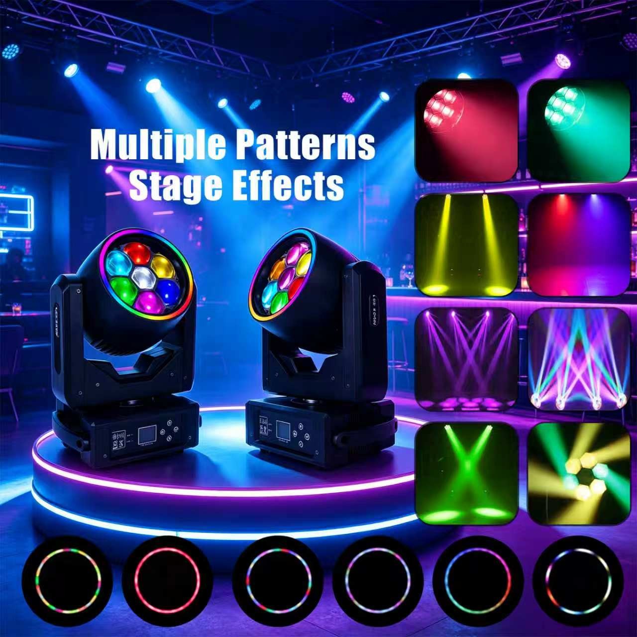 7X50W LED Moving Head Light RGBW Wash Beam Stage DJ Disco DMX Spot Light w/Zoom