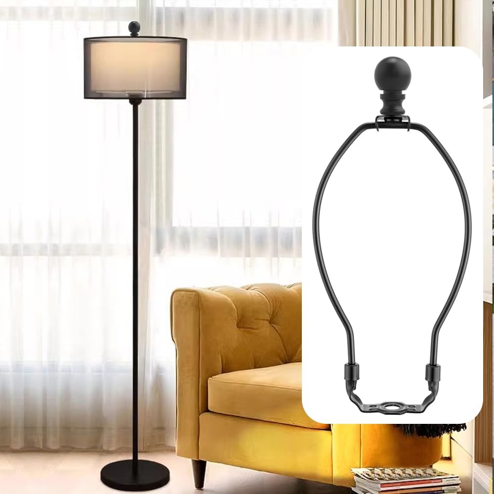 2 PCS Black 10 Inch Lamp Shade Harp Holder Finial Detachable Bracket Adapter