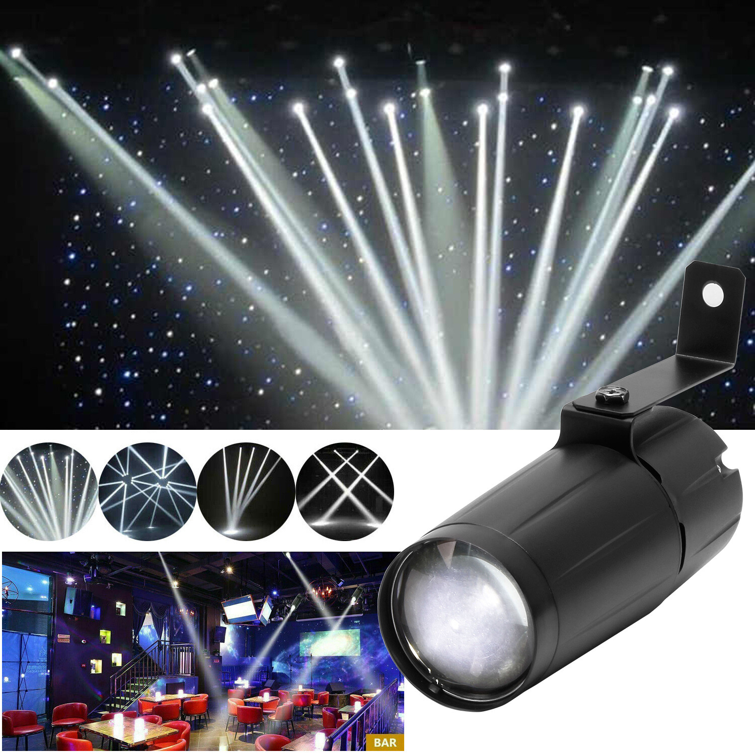 Disco Ball Pin Spot Light White LED Stage DJ Lighting Beam Spotlight Mirror Ball