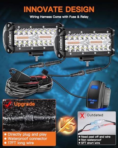7 Inch LED Light Bar Kit with Rocker Switch 6 Modes 7Inch W/A Light Bar Kit