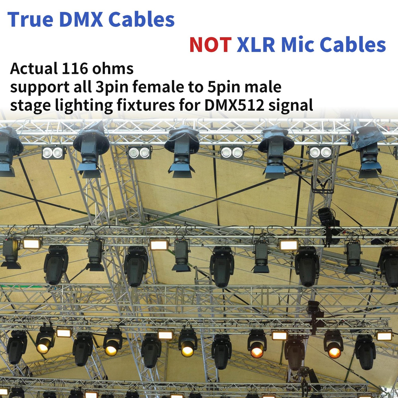 5 Pin to 3 Pin DMX Cable 1ft Male to Female Stage Lighting Cord 2 PCS