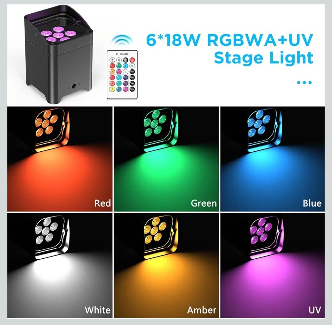 Battery Powered Uplights Rechargeable Par Can 6x18W RGBWA+UV LED Uplight 9600 mA