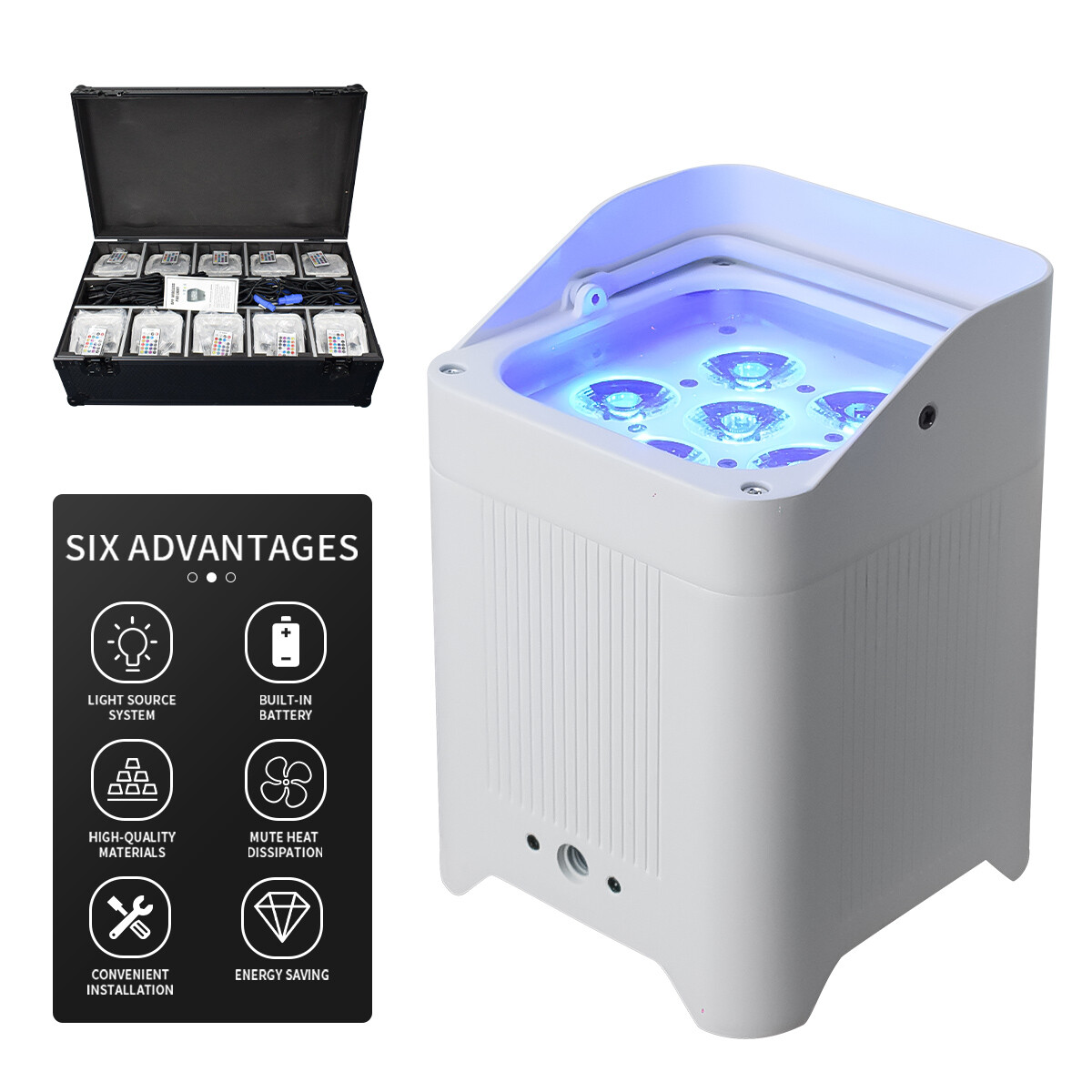 20PCS LED Uplight Par LIght 6 x 18W RGBAWUV Battery Powered 2 Charge Flight Case