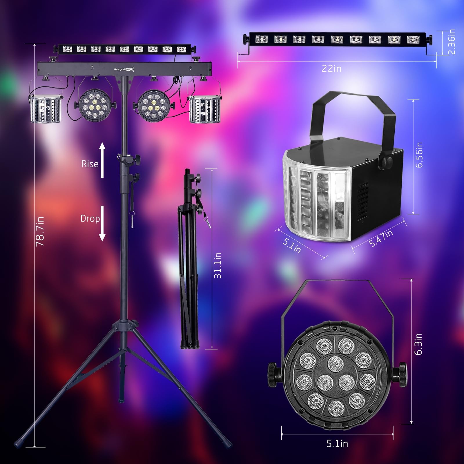 DJ Lights with Stand, 5 in 1 Party Lights DJ Disco Lights for Parties Indoor,…