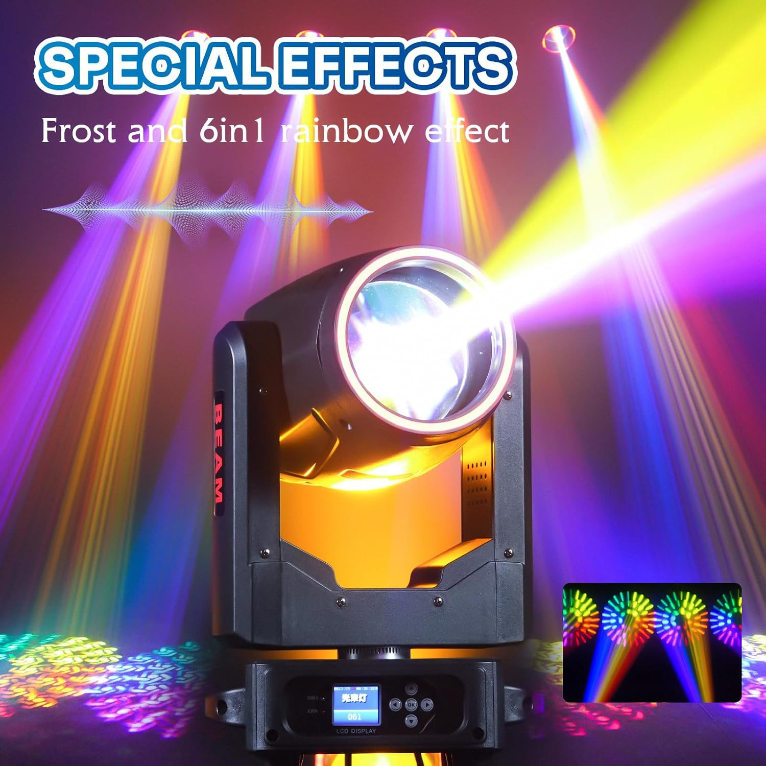 295W Moving Head Light, Beam Halo Stage Lighting with Frost & Rainbow Effect, Pr