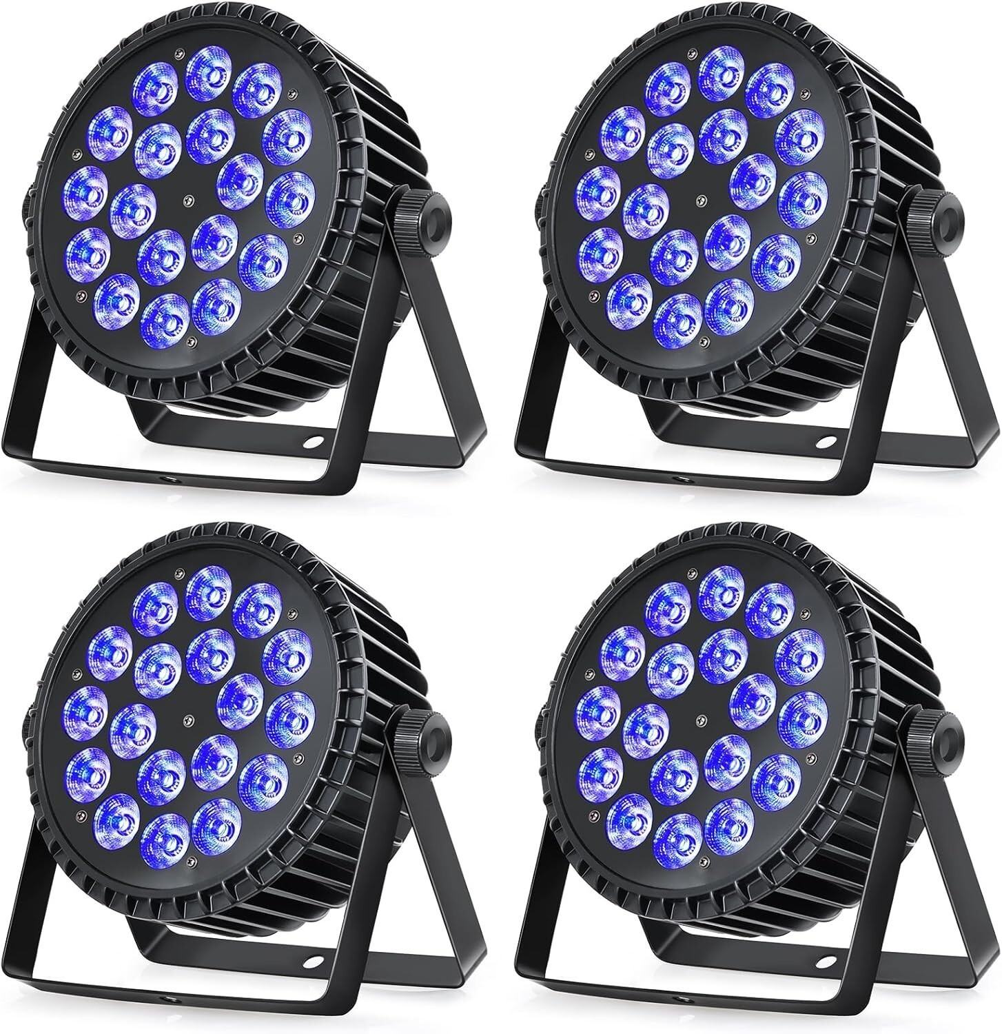 XPCLEOYZ 4Pcs 18 LED Flat Par Aluminum Alloy RGBWAUV Par Stage Lights DJ Disco