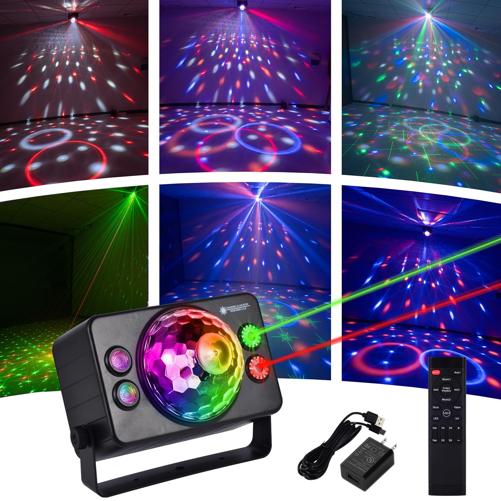 Disco Ball Dj Party Lights Indoor, LED Light 6 Colors Sound Activated Strobe