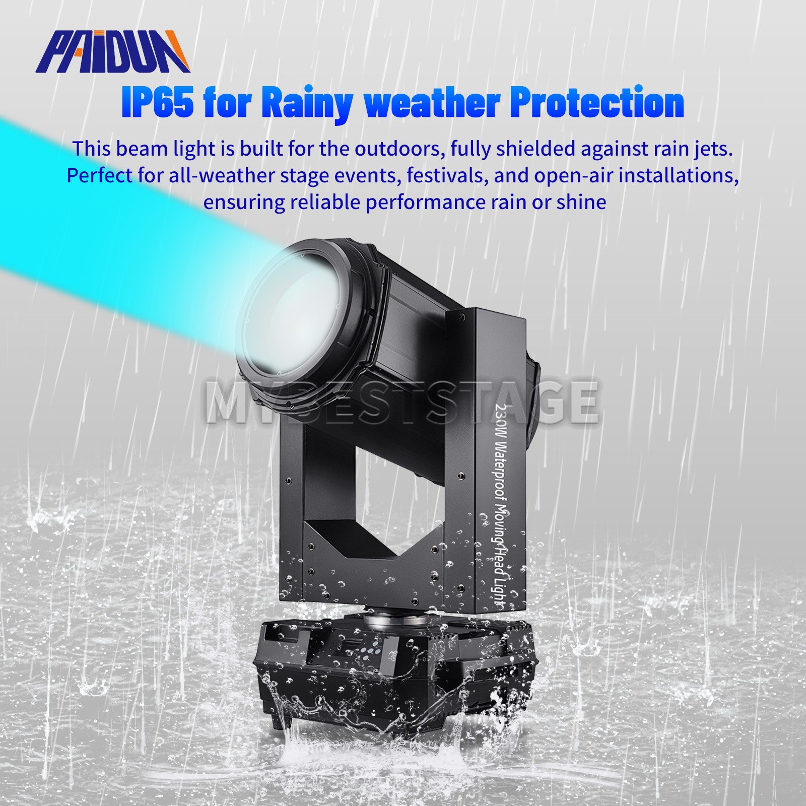 PAIDUN 230W Beam IP65 Waterproof Moving Head Spot Light DMX 8+16+24 Double Prism