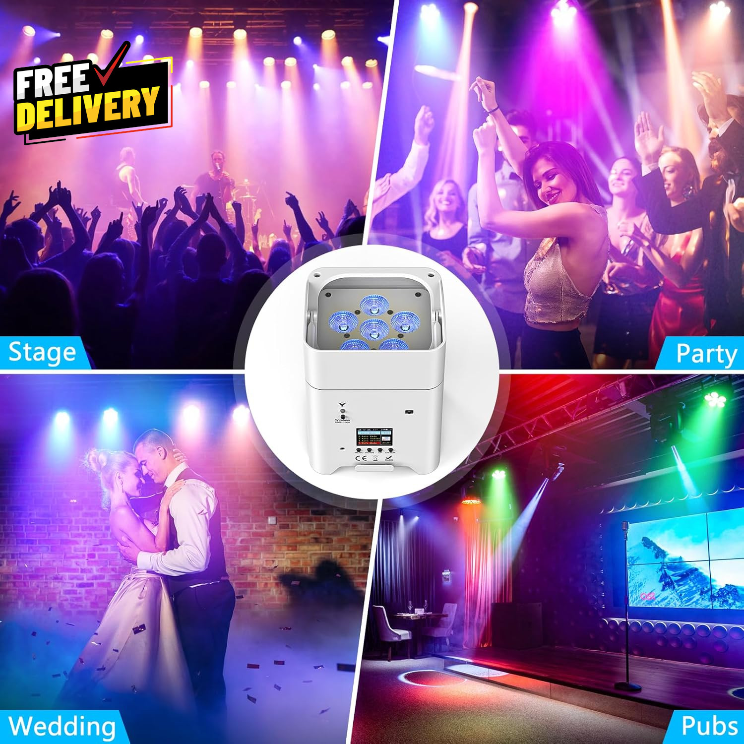 Battery Powered Stage Lights, 9600Mah Rechargeable Par Can Lights 6X18W RGBWA…