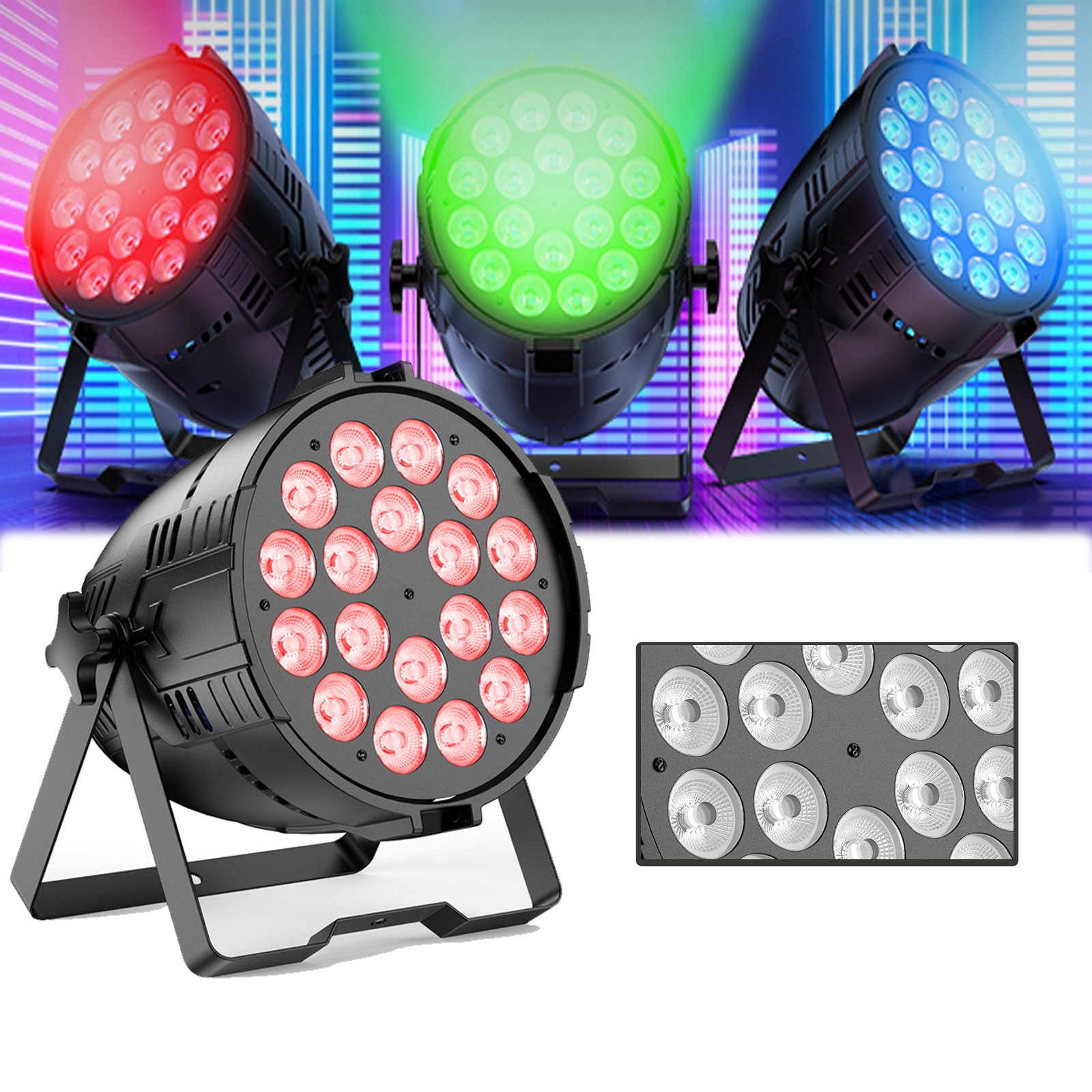 200W 18 LED PAR Lights RGBWAL Stage Lighting DMX512 DJ Disco Party Show Light