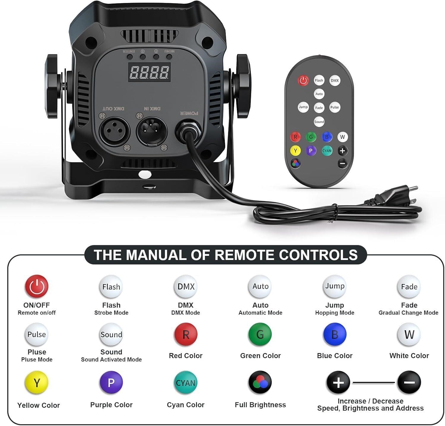 Mini Stage Lights 4 Corded 8w Led Par Lights Lightweight RGBW 4 in 1 LED New