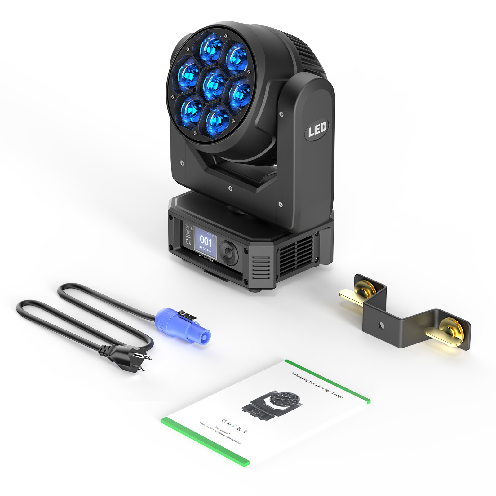 UKING Bee Eye LED 7x50W RGBW Beam Wash Zoom Moving Head Stage Light DJ Disco Bar