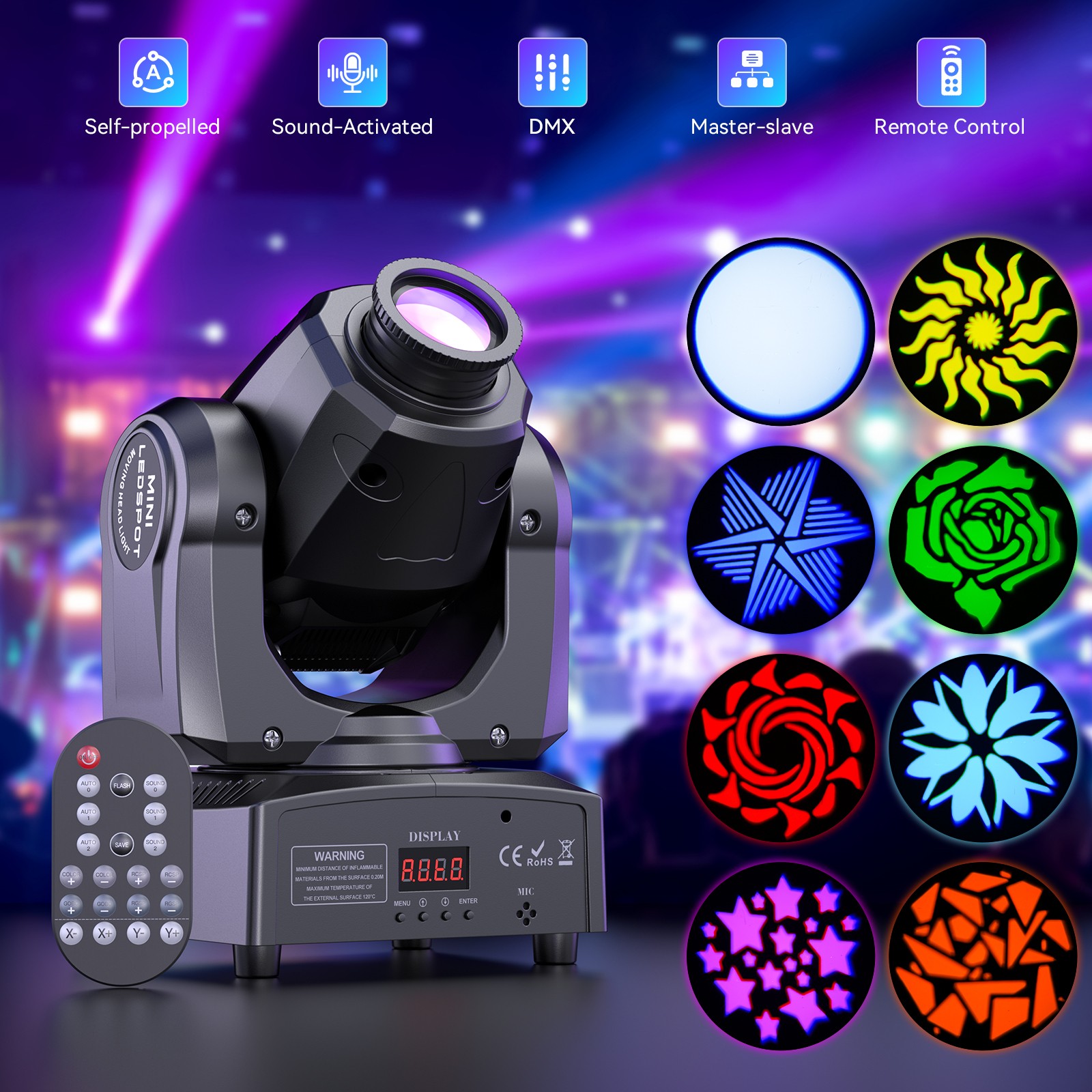 UKING 150W WLED Moving Head Stage Light 8Gobo LED DMX DJ Disco Show Party Light