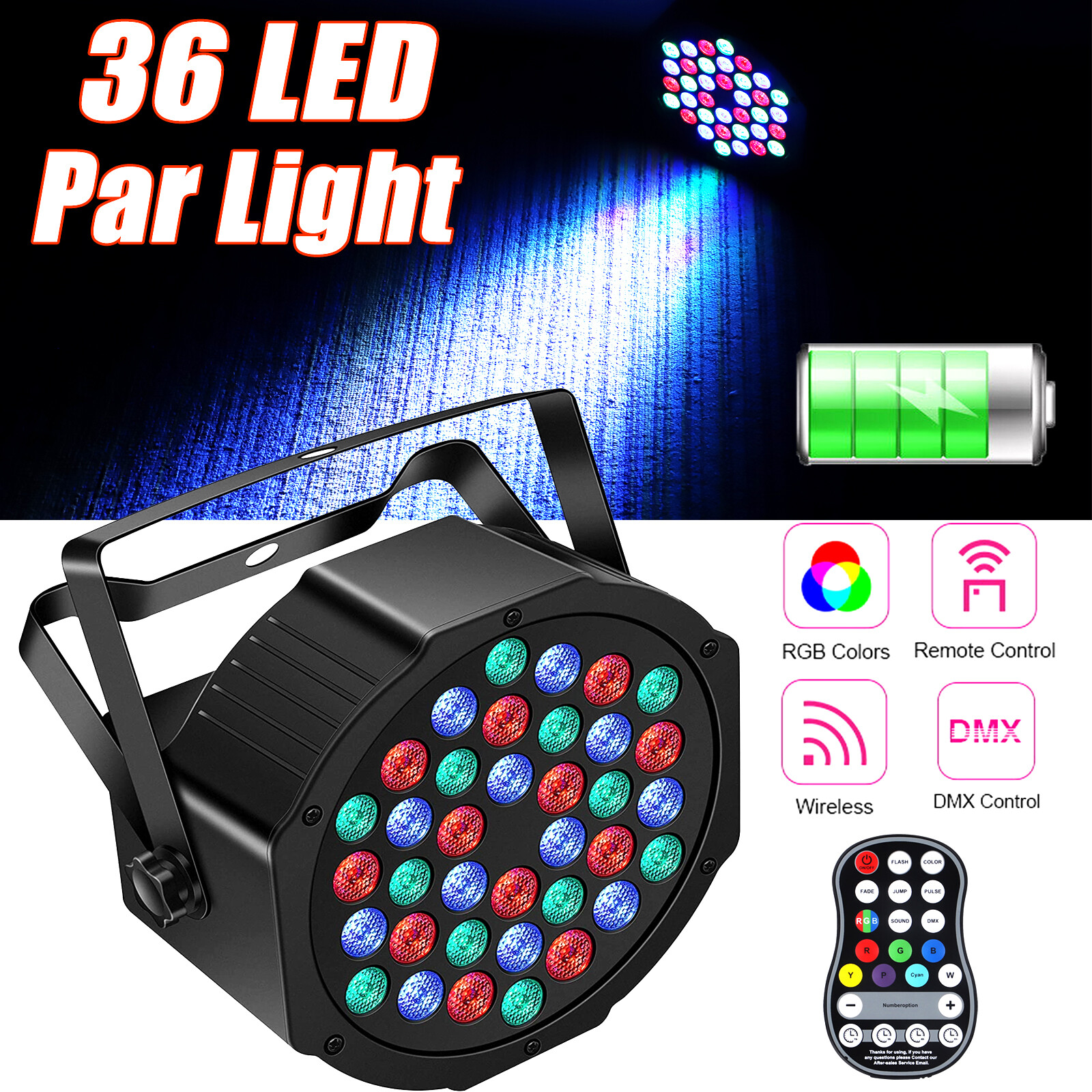 UKING Rechargeable Par Can Lights Wireless 36LED Battery Powered DJ Halloween