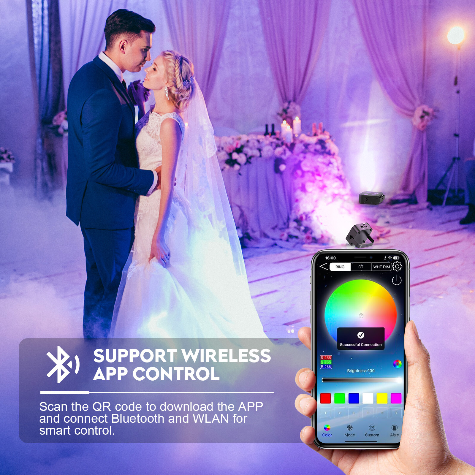 RGBWA UV 4 LED PAR Stage Light Rechargeable Battery DJ Light Wireless APP DMX