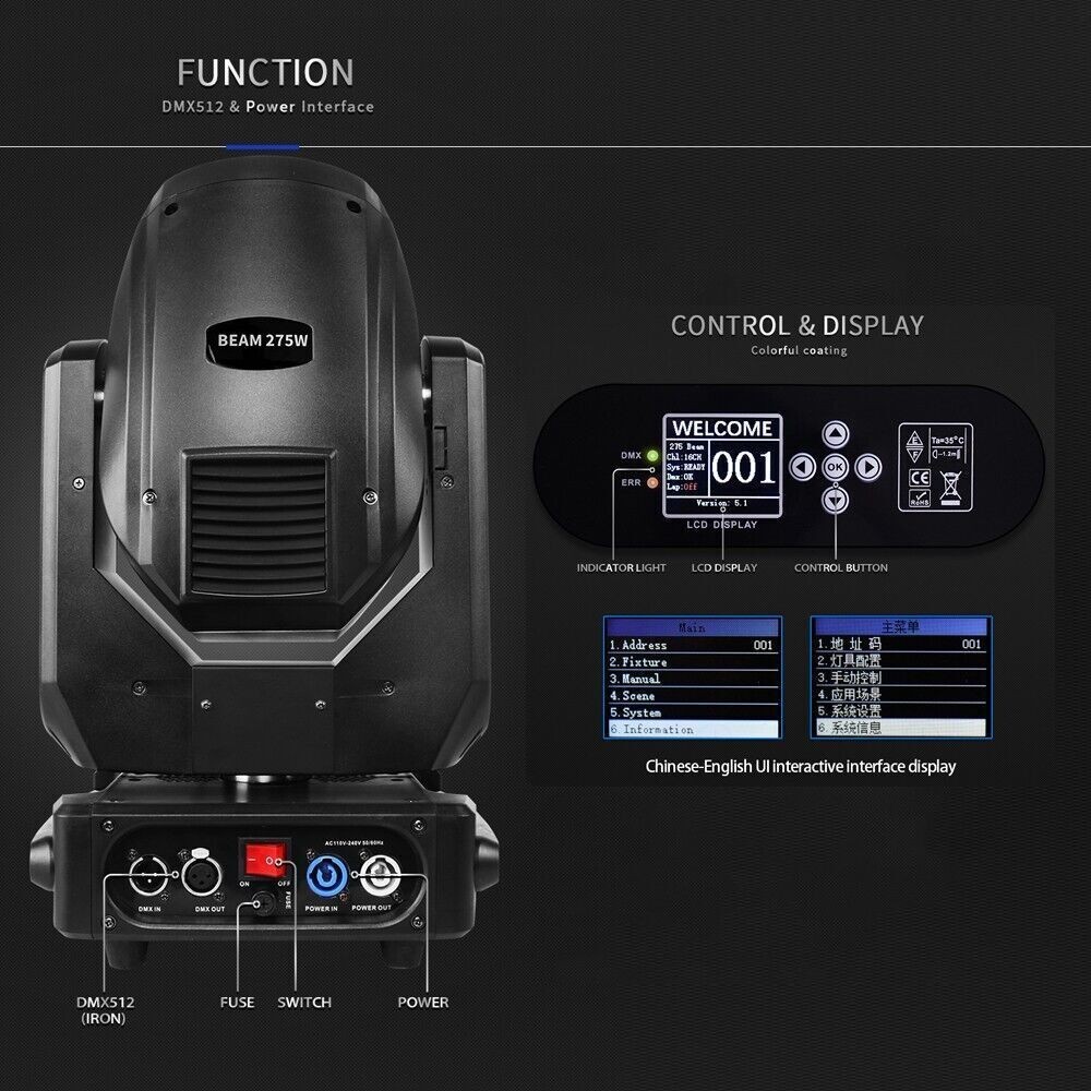 10R 275W Bulb Beam Moving Head Lighting Stage Show DMX DJ Disco With/Case
