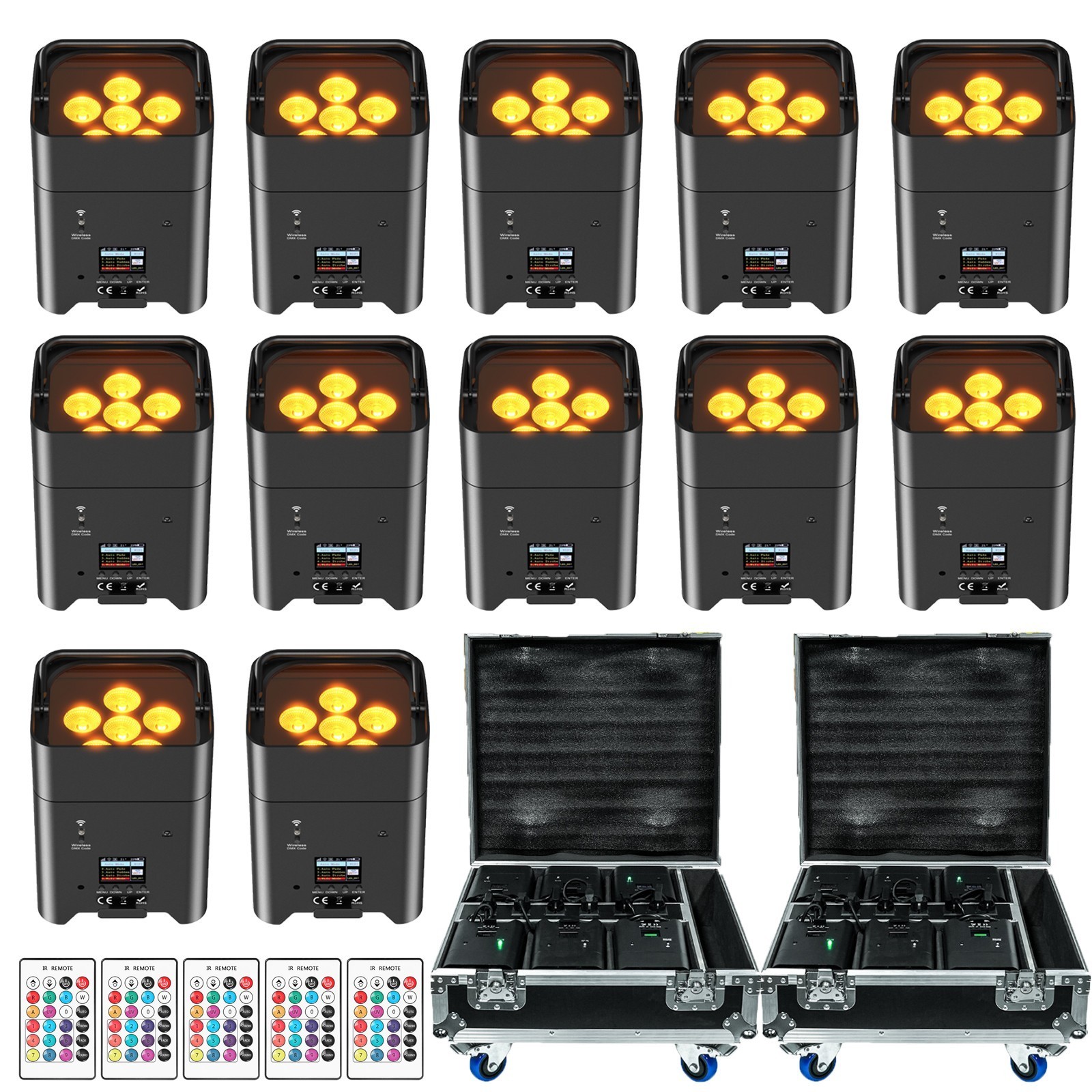 12PCS 6x18w RGBWA+UV Wifi APP Wireless LED Par Lights Battery Powered w/ Remote