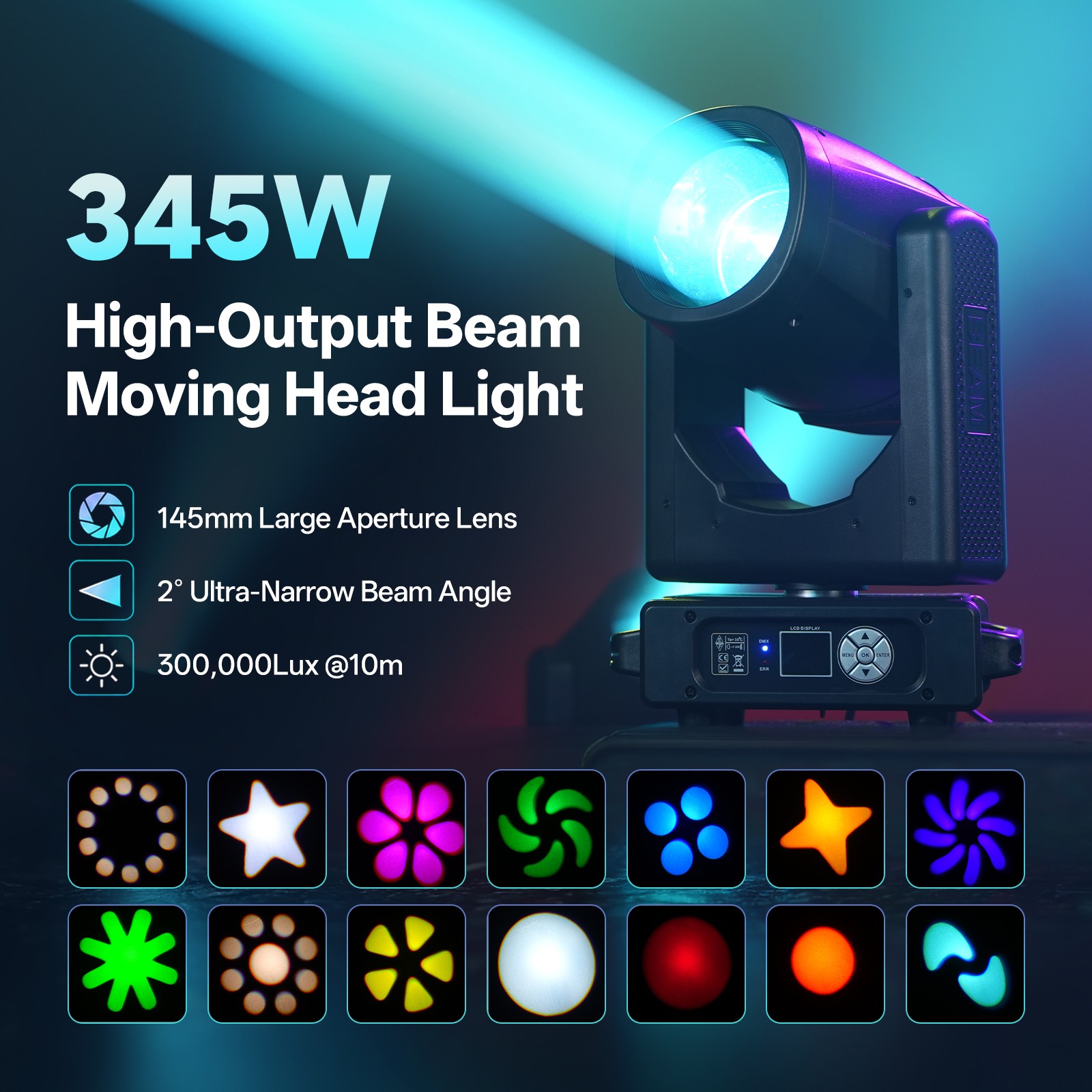 Beam Moving Head Light 324W HID 2° Beam 8+48 Prism 14 Colors Gobo DMX Stage