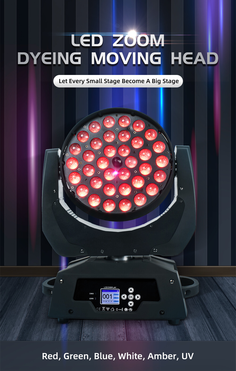 2PCS LED 36x18W RGBW+UV Wash Zoom With Flightcase Moving Head Lighting Dj Disco