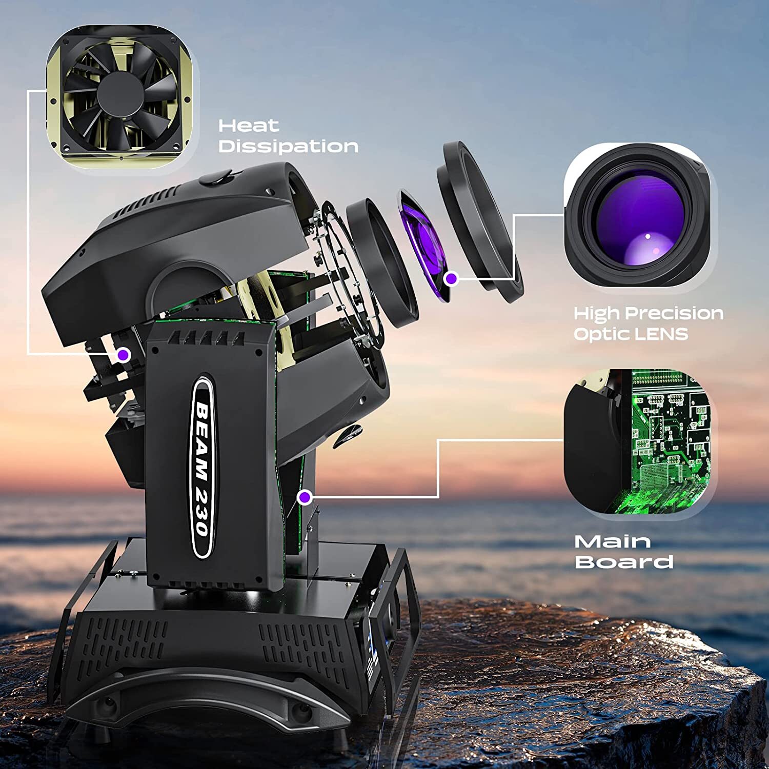230W 7R Beam Bulb Gobo 8+16 Prism Moving Head DMX LED Stage Light Disco dj Party