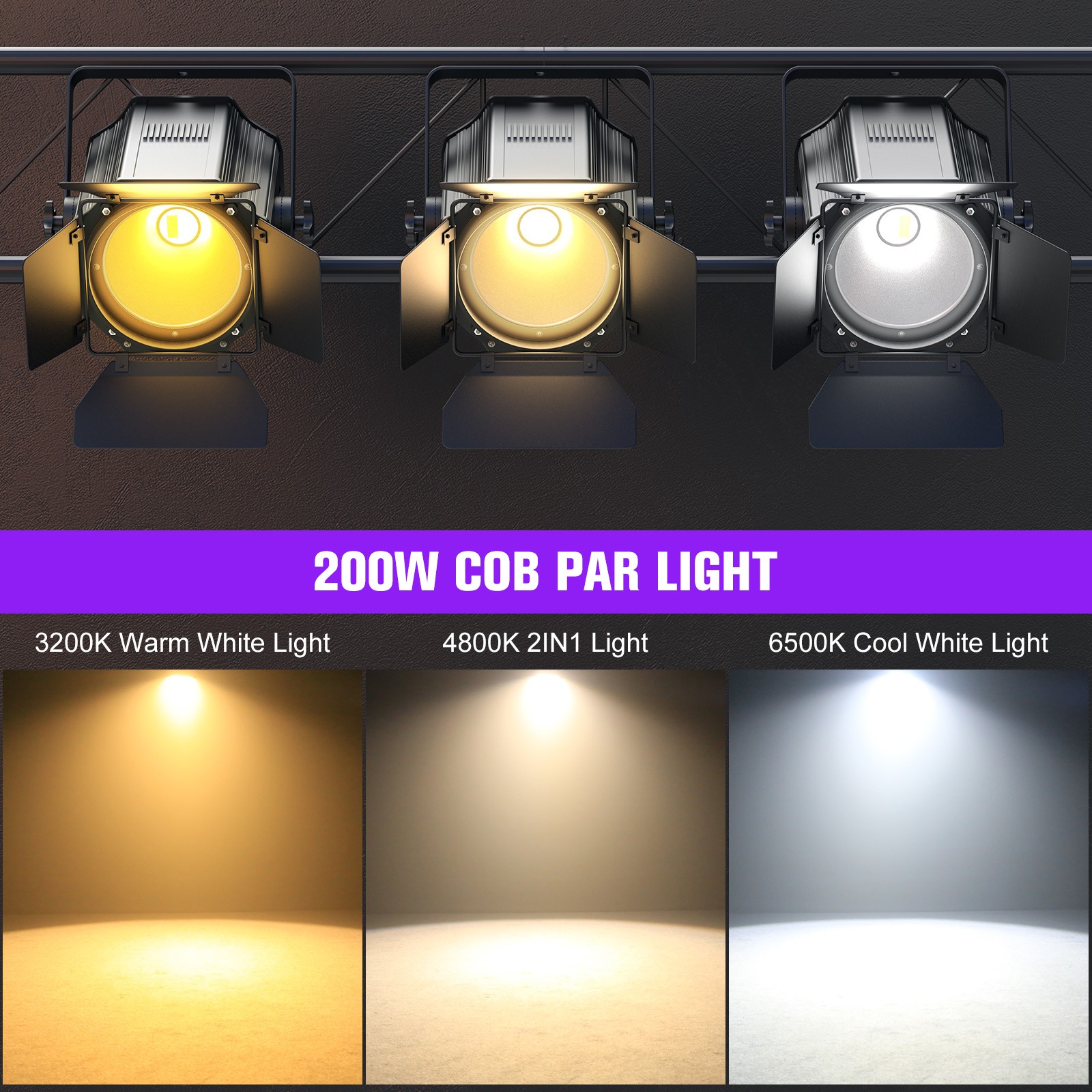 Par Light Dual Color COB 200W Spotlights with Barn Door DJ Party Stage Lighting