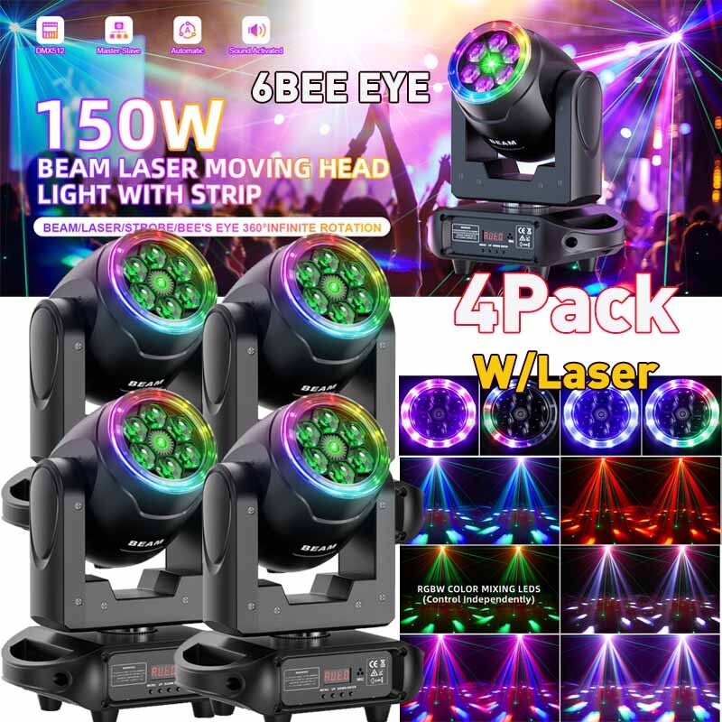 150W 6Bee Eye Moving Head Light DMX RGBW LED Laser Beam Club KTV DJ Disco Lights