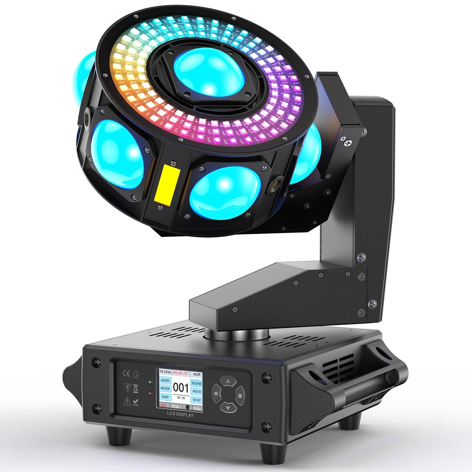 DJ Moving Head Light,XYZ 3-Axis Infinite Rotating 7 LED Beams Stage Lighting …